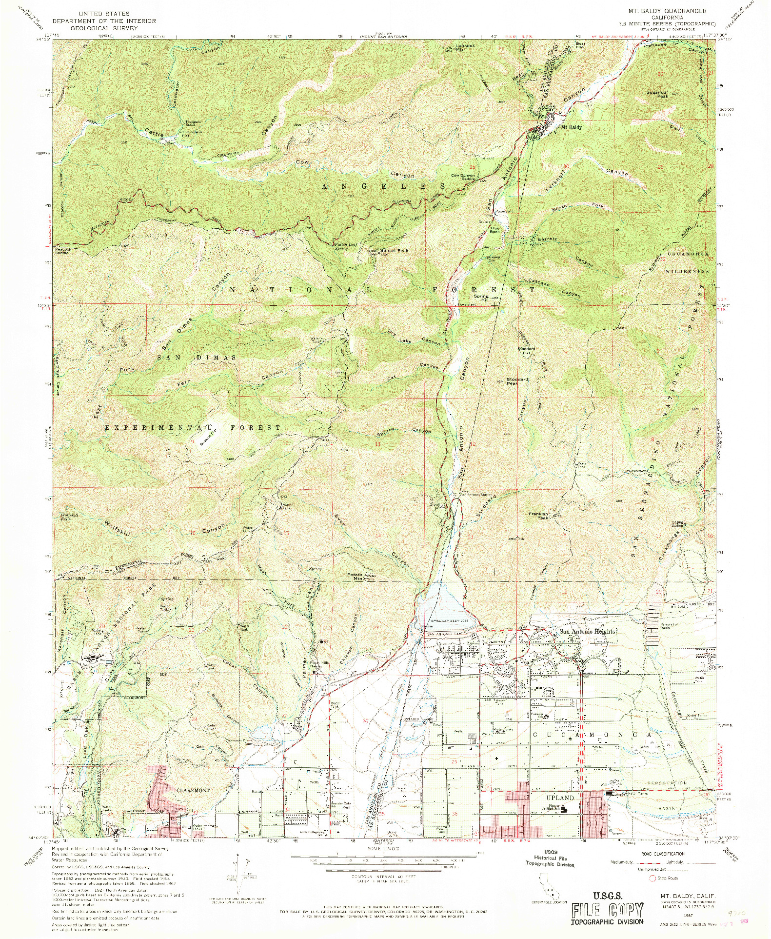 USGS 1:24000-SCALE QUADRANGLE FOR MT. BALDY, CA 1967