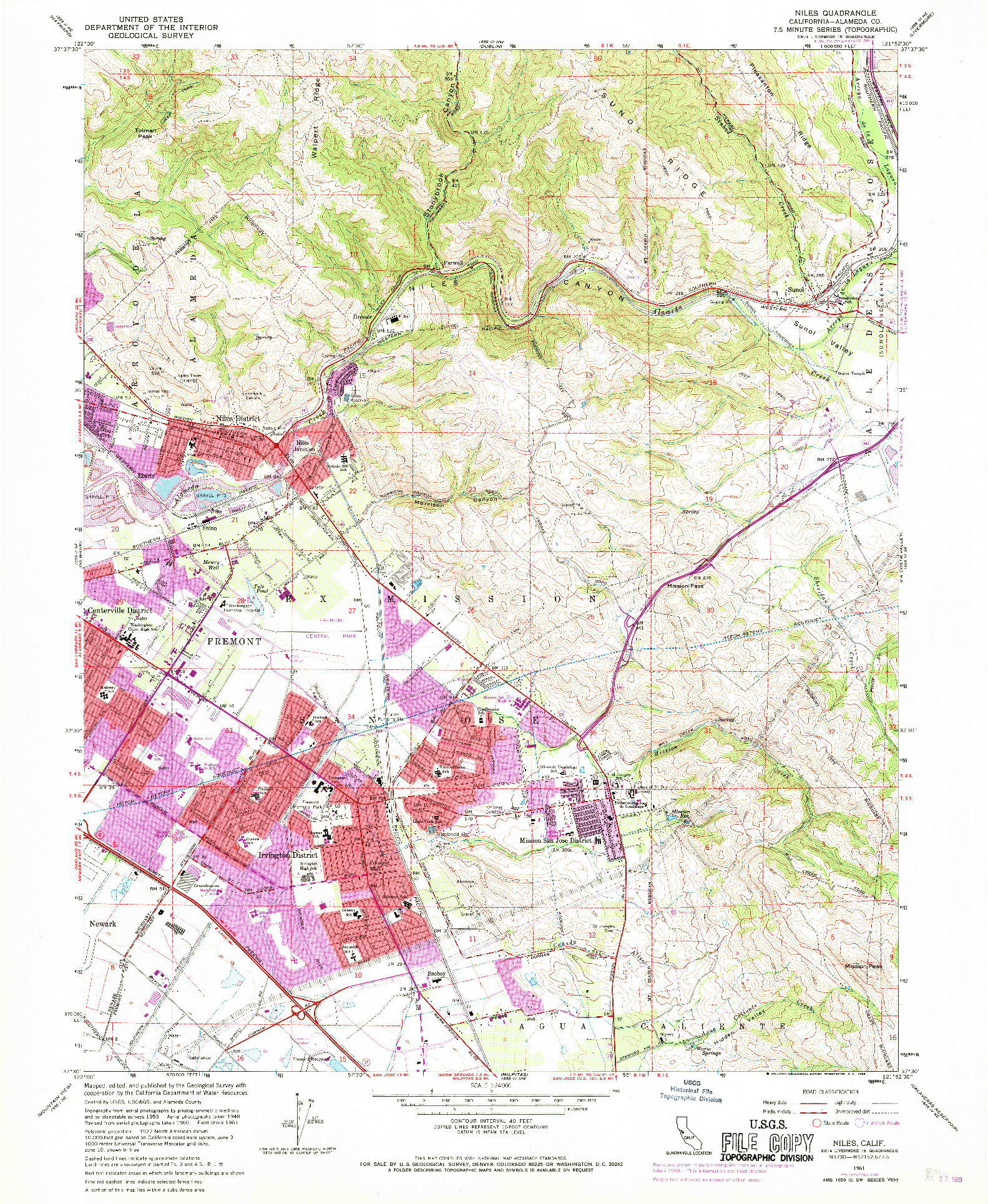 USGS 1:24000-SCALE QUADRANGLE FOR NILES, CA 1961