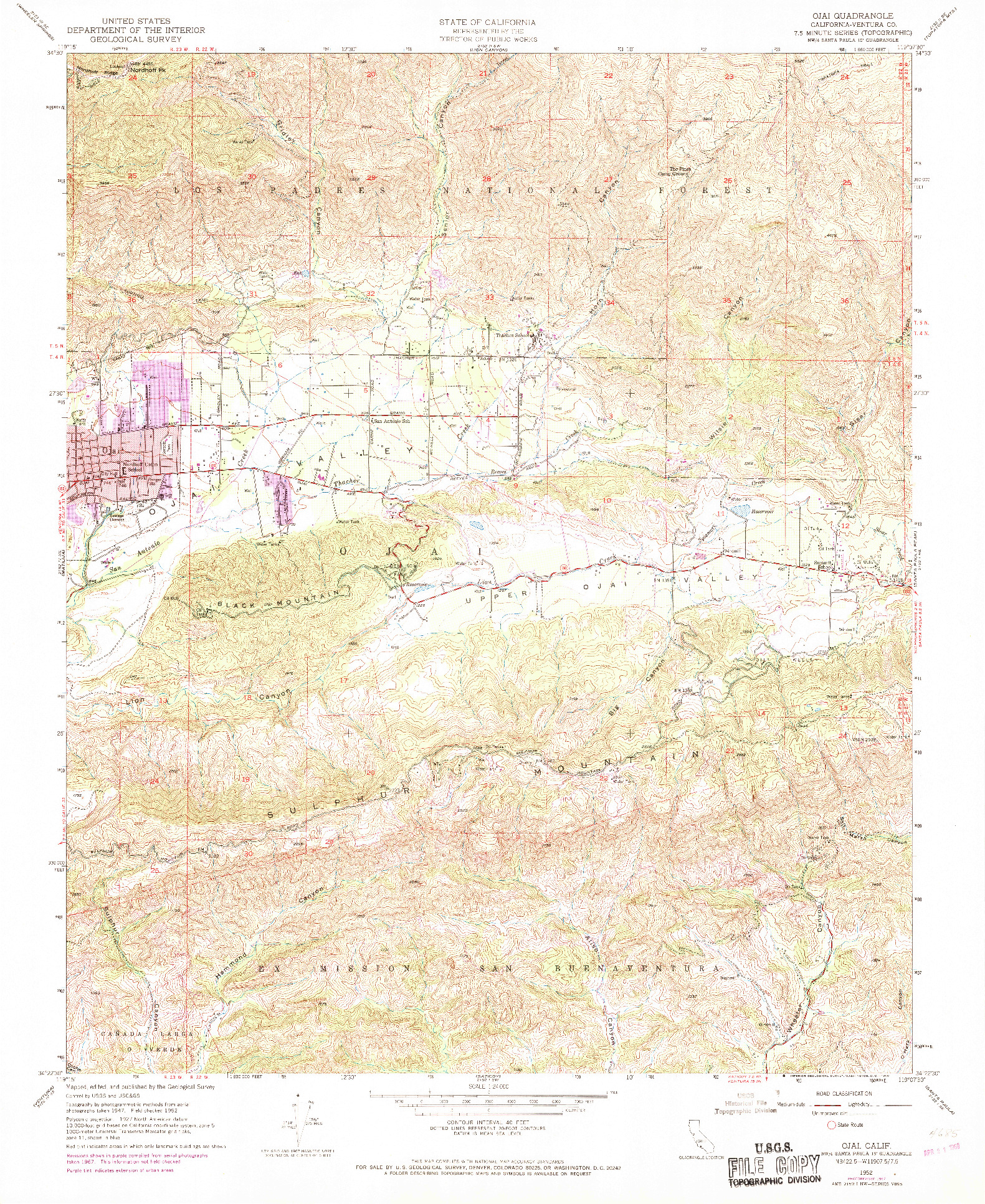 USGS 1:24000-SCALE QUADRANGLE FOR OJAI, CA 1952