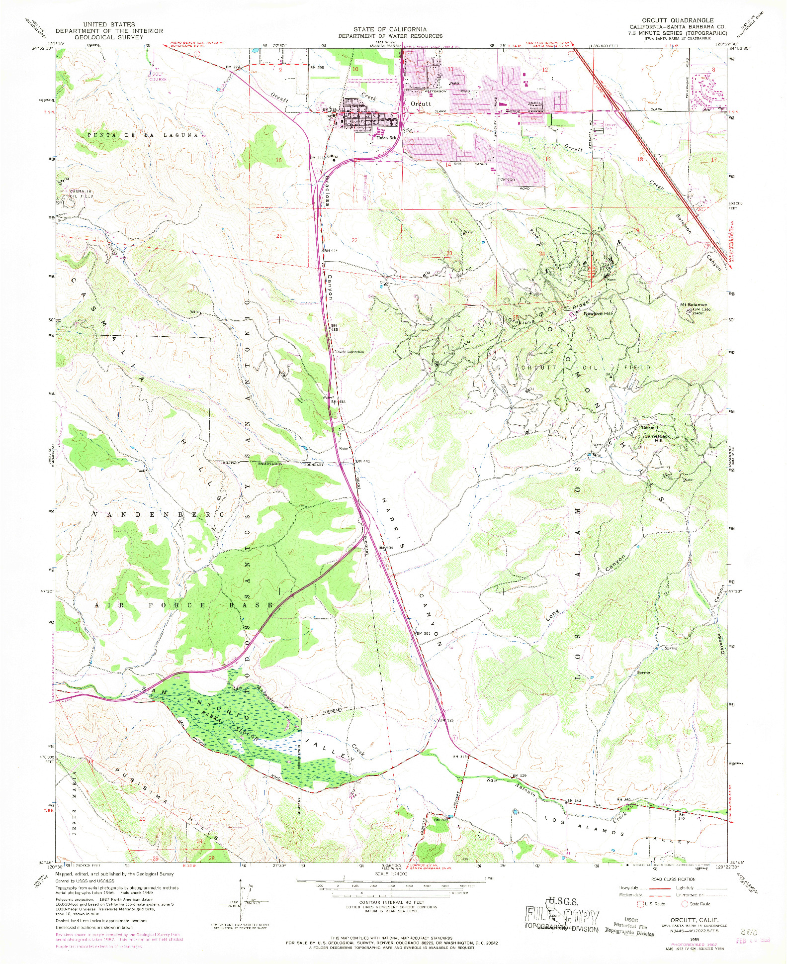 USGS 1:24000-SCALE QUADRANGLE FOR ORCUTT, CA 1959