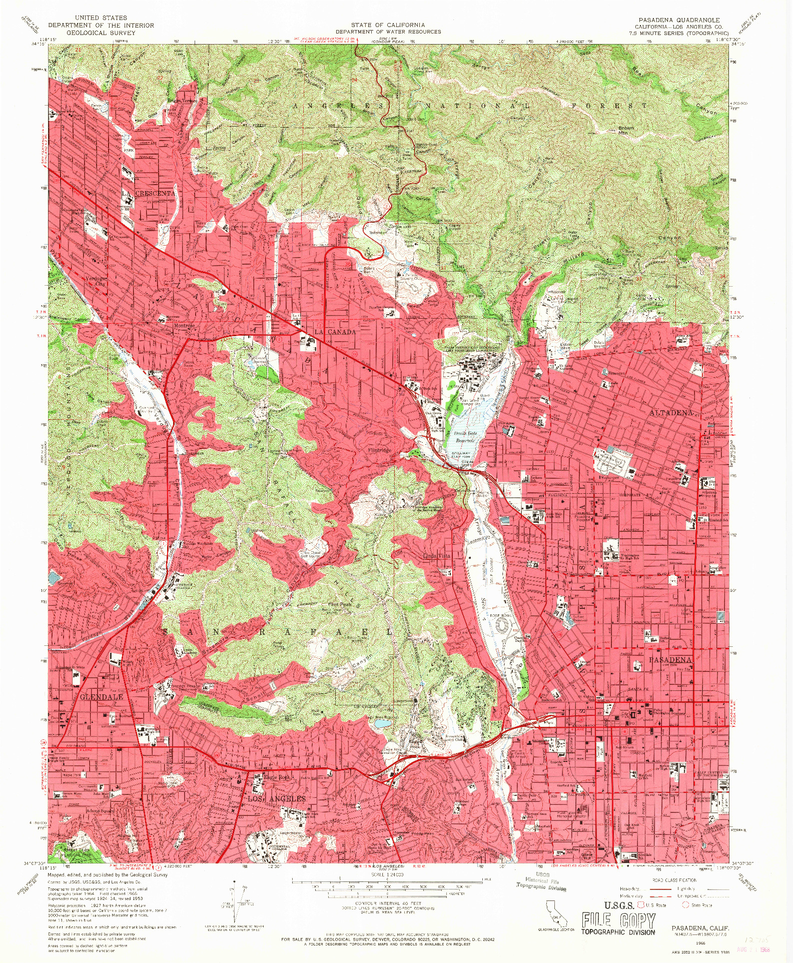 USGS 1:24000-SCALE QUADRANGLE FOR PASADENA, CA 1966