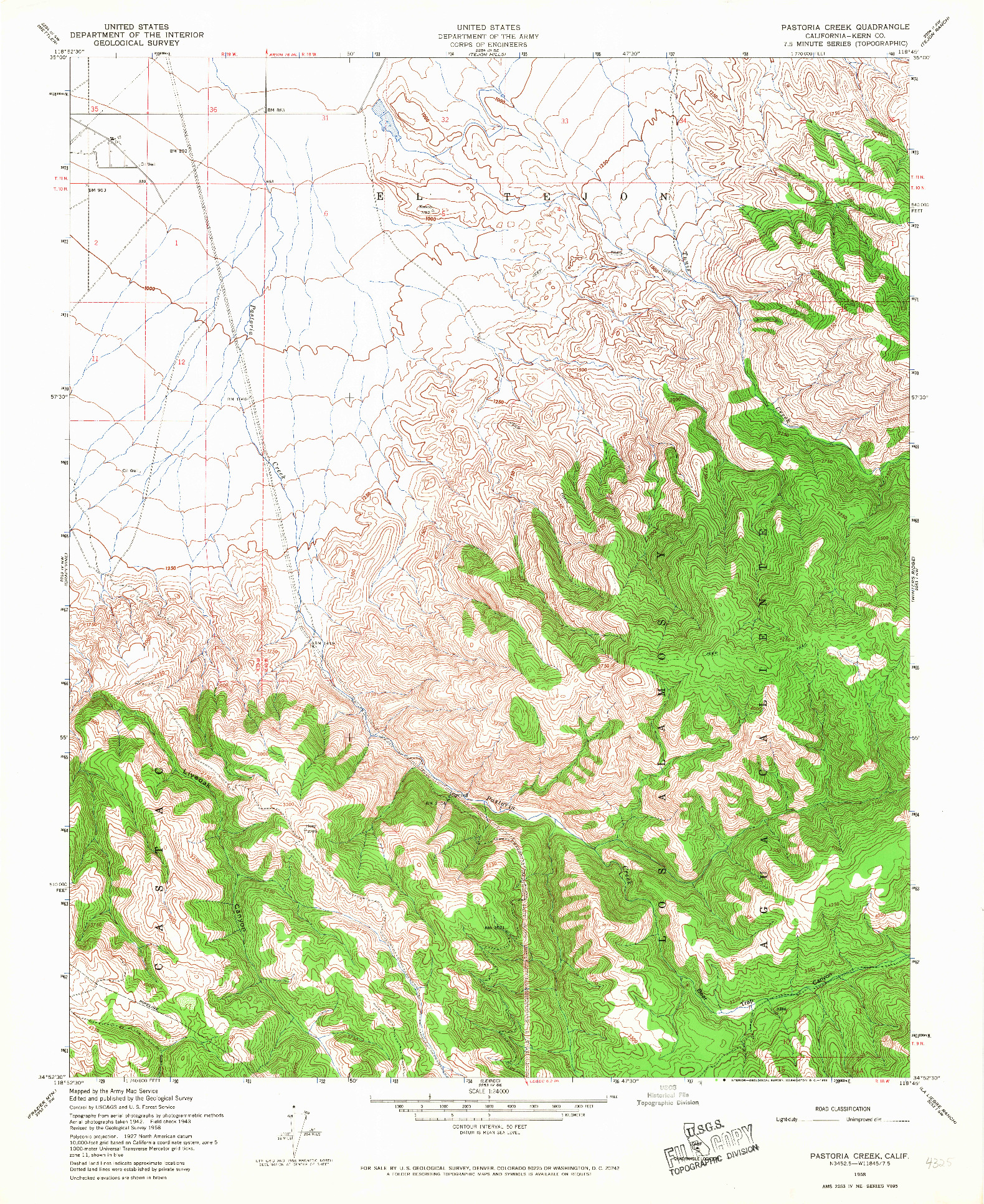 USGS 1:24000-SCALE QUADRANGLE FOR PASTORIA CREEK, CA 1958