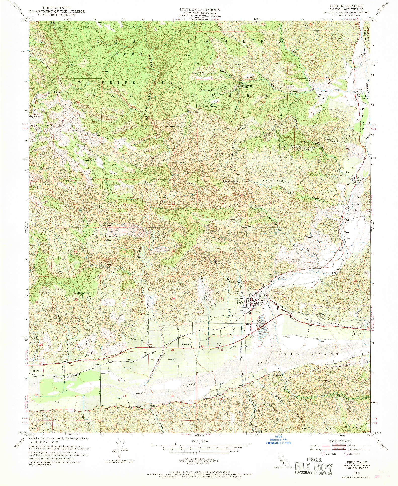 USGS 1:24000-SCALE QUADRANGLE FOR PIRU, CA 1952