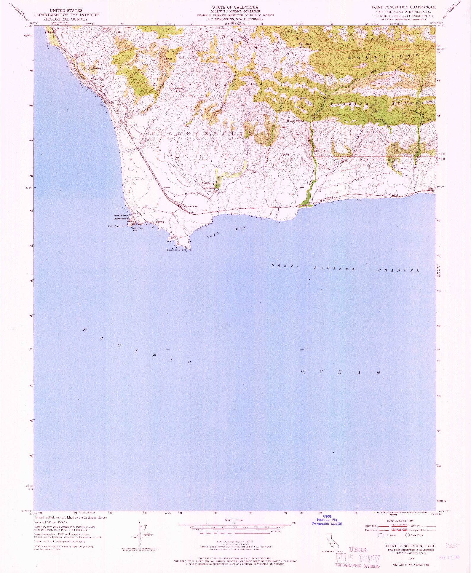 USGS 1:24000-SCALE QUADRANGLE FOR POINT CONCEPTION, CA 1953