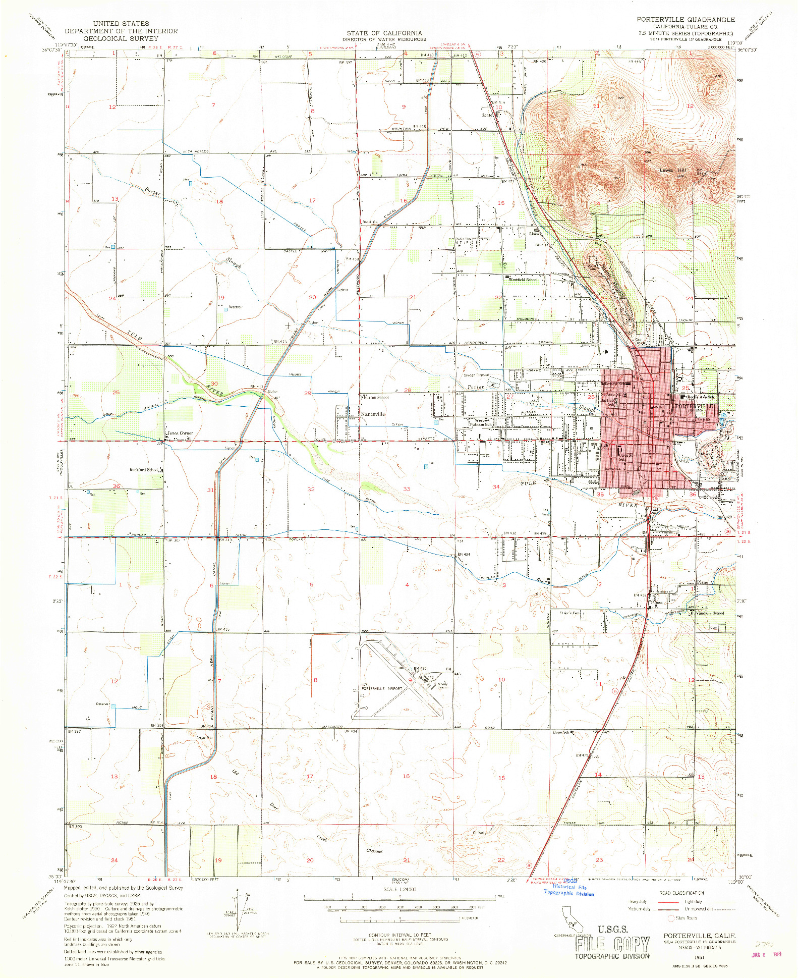 USGS 1:24000-SCALE QUADRANGLE FOR PORTERVILLE, CA 1951