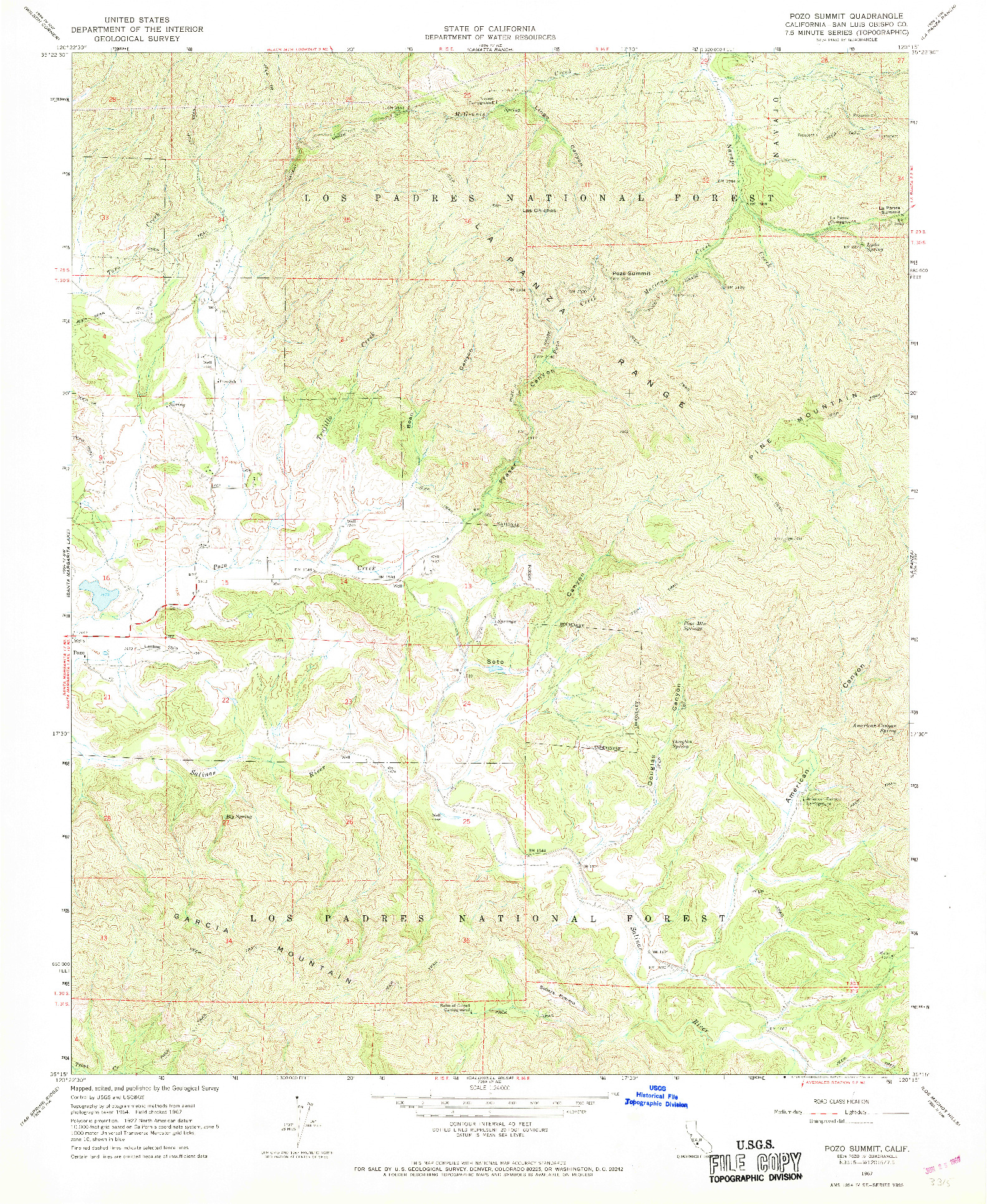 USGS 1:24000-SCALE QUADRANGLE FOR POZO SUMMIT, CA 1967