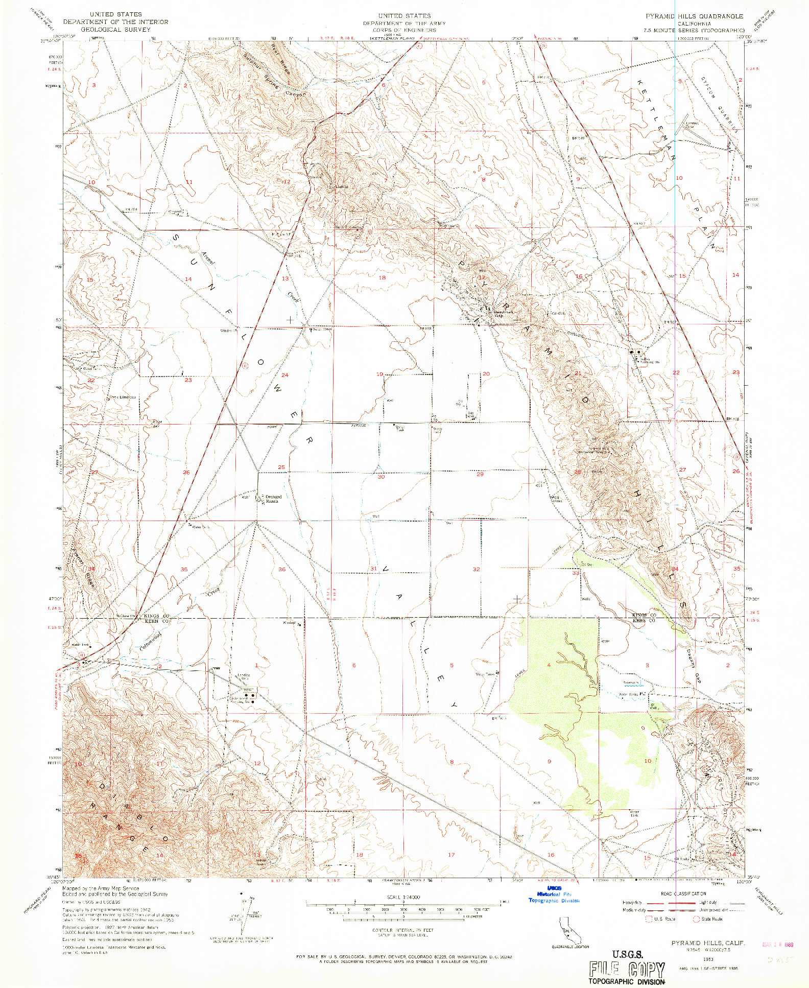 USGS 1:24000-SCALE QUADRANGLE FOR PYRAMID HILLS, CA 1953