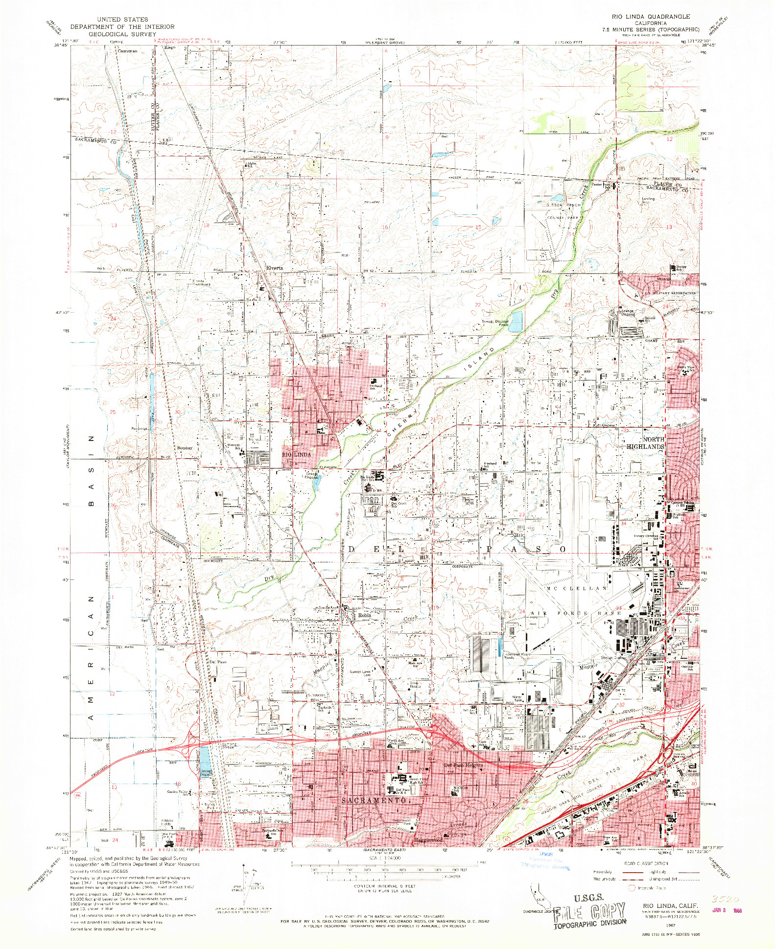 USGS 1:24000-SCALE QUADRANGLE FOR RIO LINDA, CA 1967