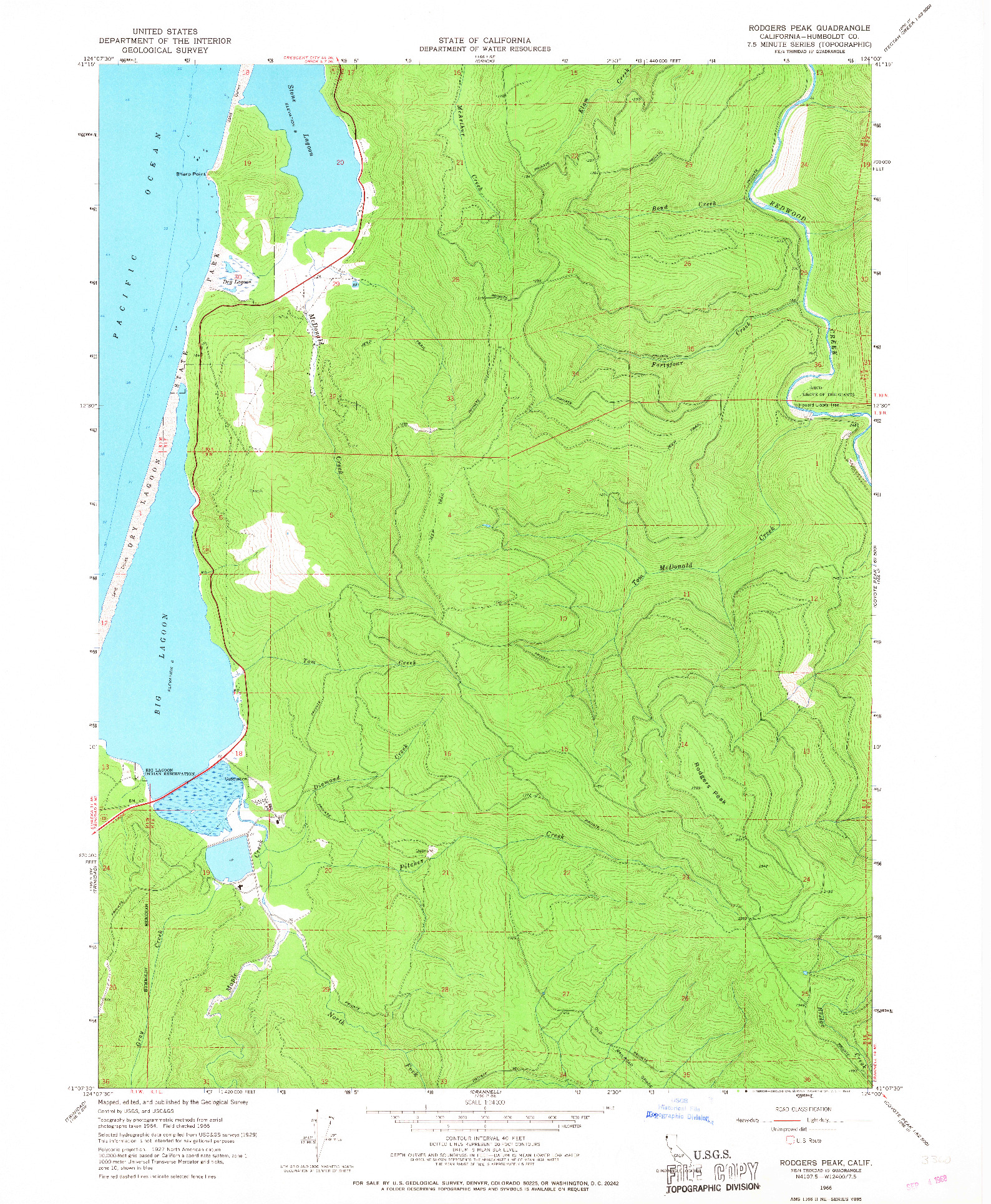 USGS 1:24000-SCALE QUADRANGLE FOR RODGERS PEAK, CA 1966