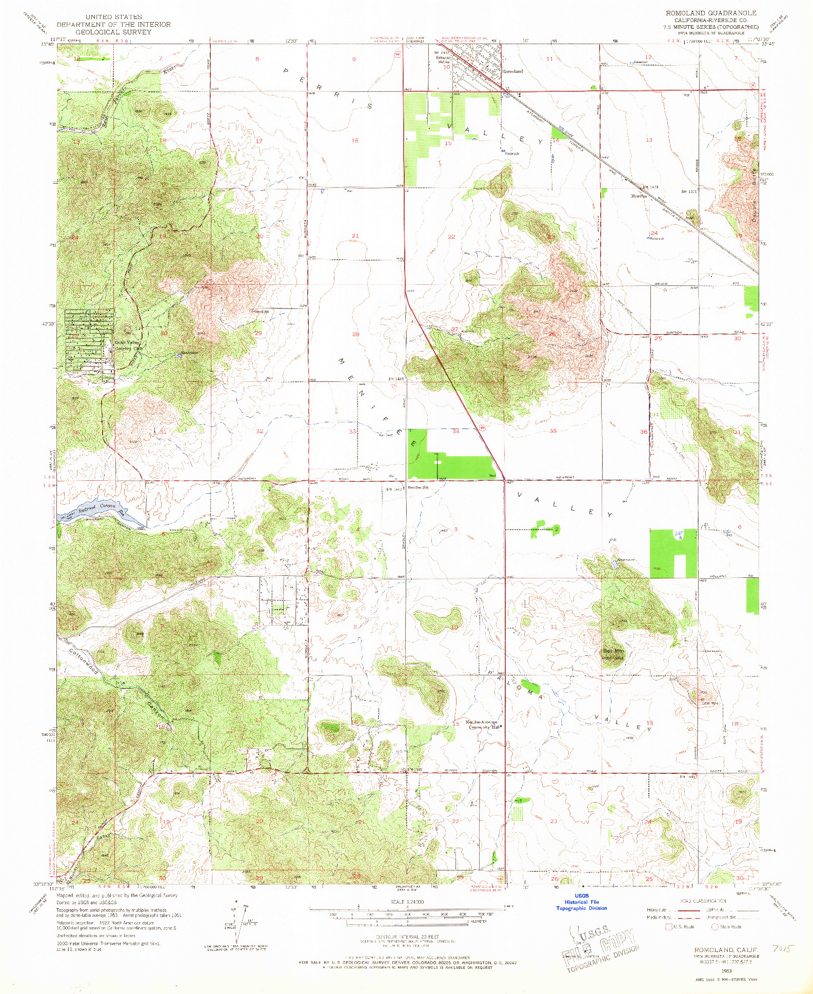 USGS 1:24000-SCALE QUADRANGLE FOR ROMOLAND, CA 1953