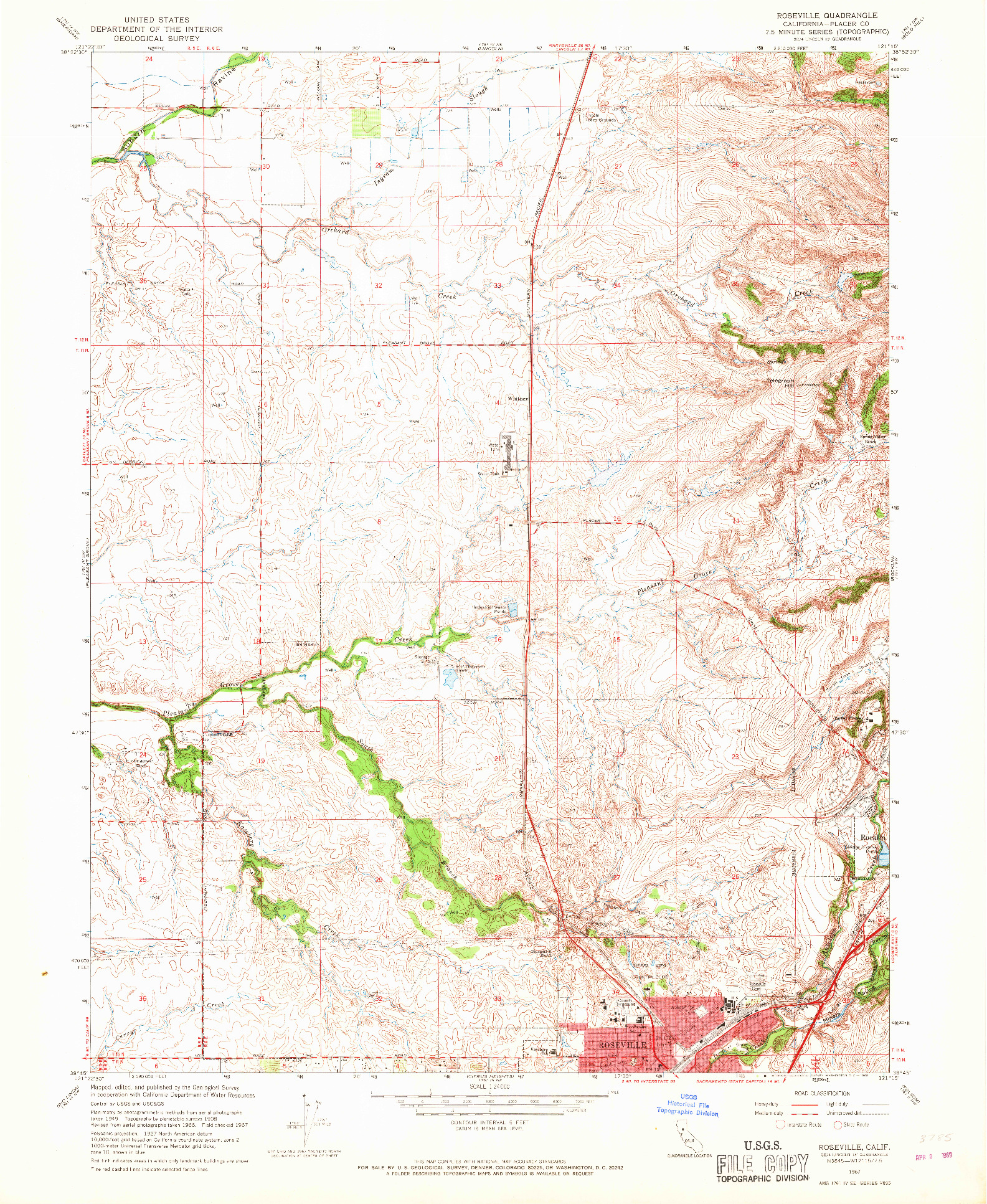 USGS 1:24000-SCALE QUADRANGLE FOR ROSEVILLE, CA 1967