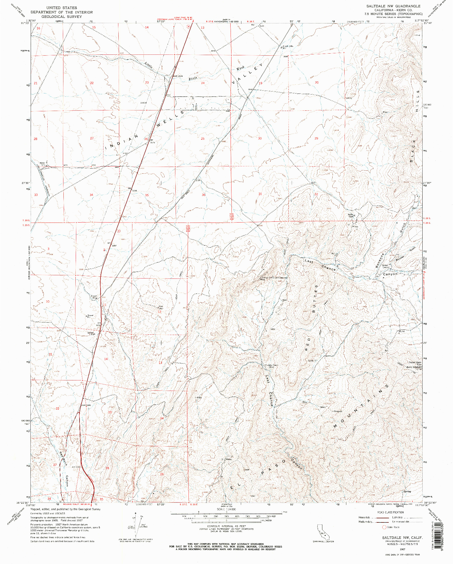USGS 1:24000-SCALE QUADRANGLE FOR SALTDALE NW, CA 1967
