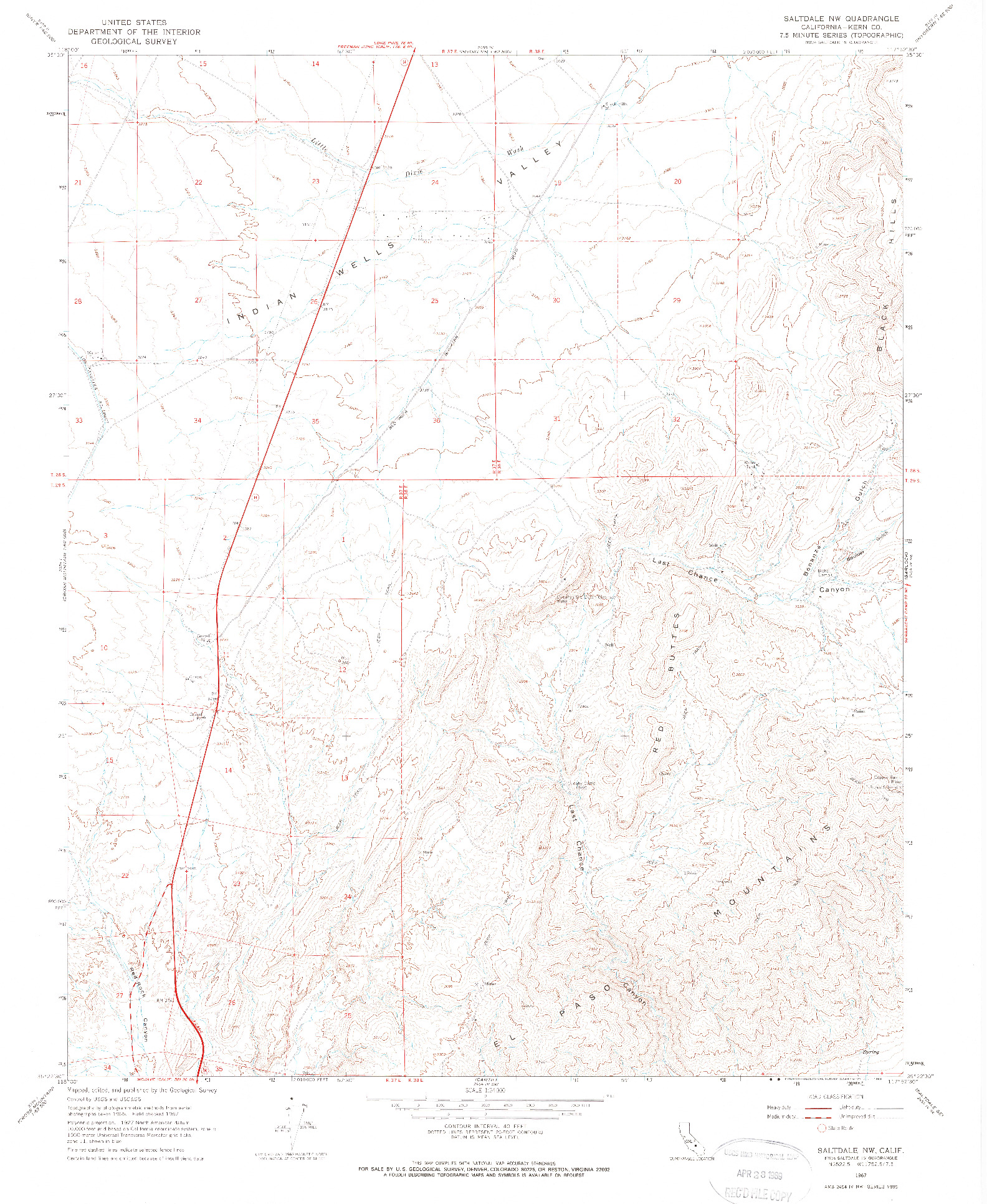 USGS 1:24000-SCALE QUADRANGLE FOR SALTDALE NW, CA 1967