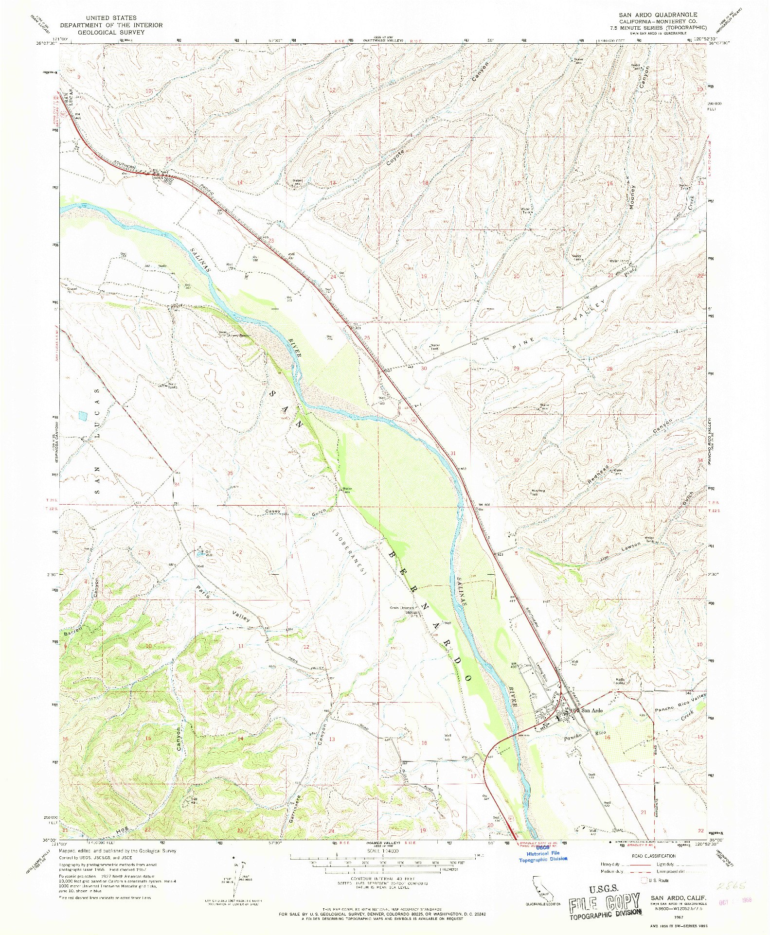 USGS 1:24000-SCALE QUADRANGLE FOR SAN ARDO, CA 1967