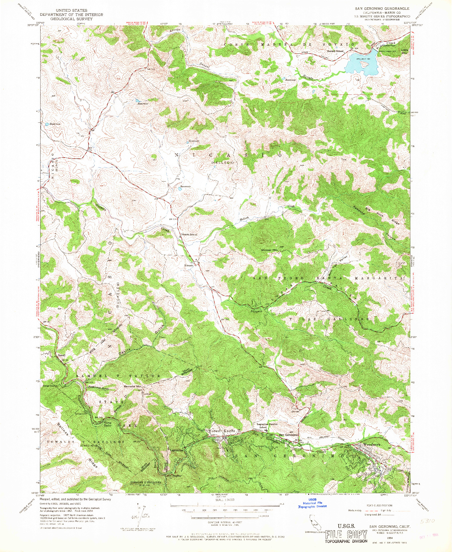 USGS 1:24000-SCALE QUADRANGLE FOR SAN GERONIMO, CA 1954