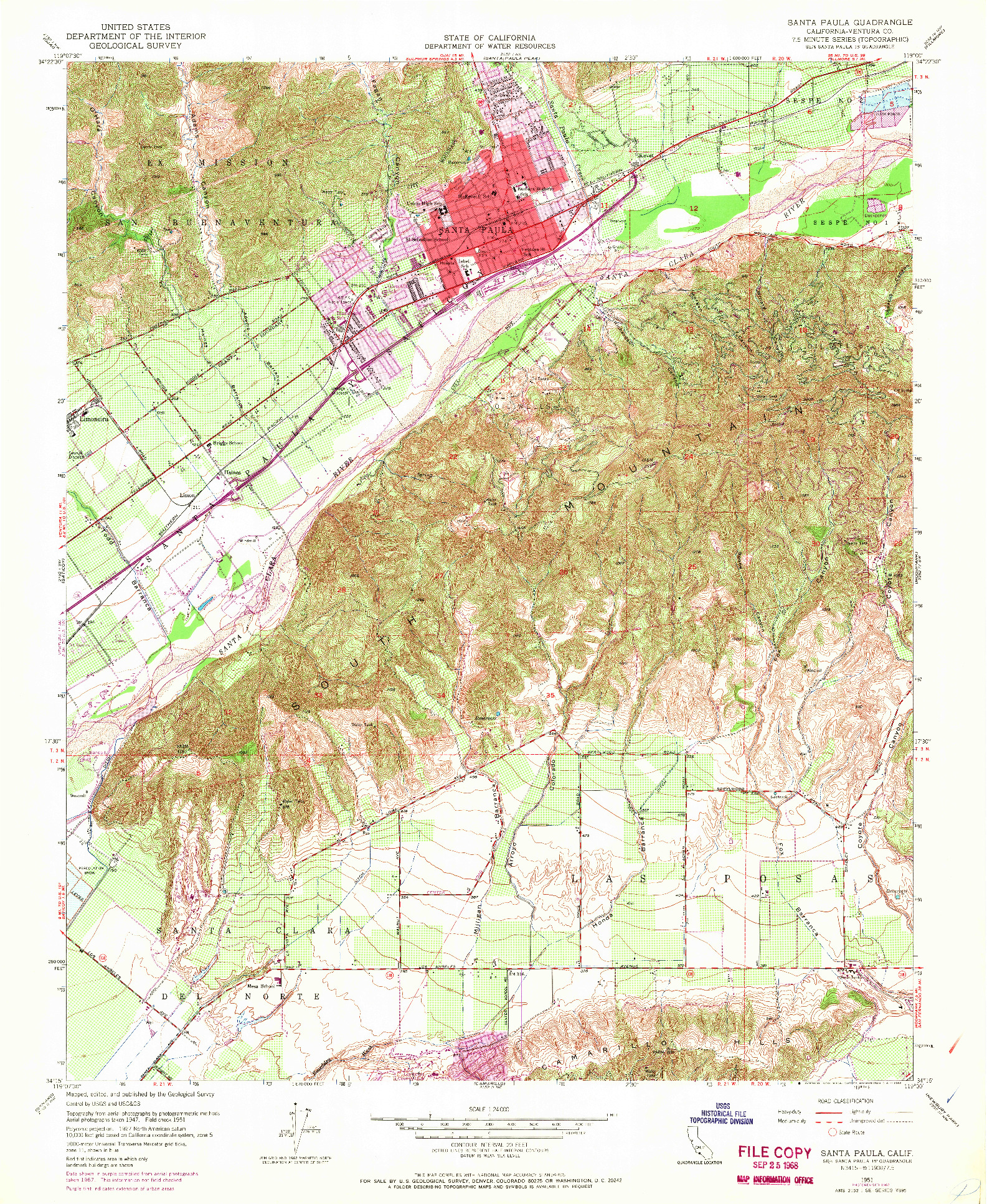 USGS 1:24000-SCALE QUADRANGLE FOR SANTA PAULA, CA 1951