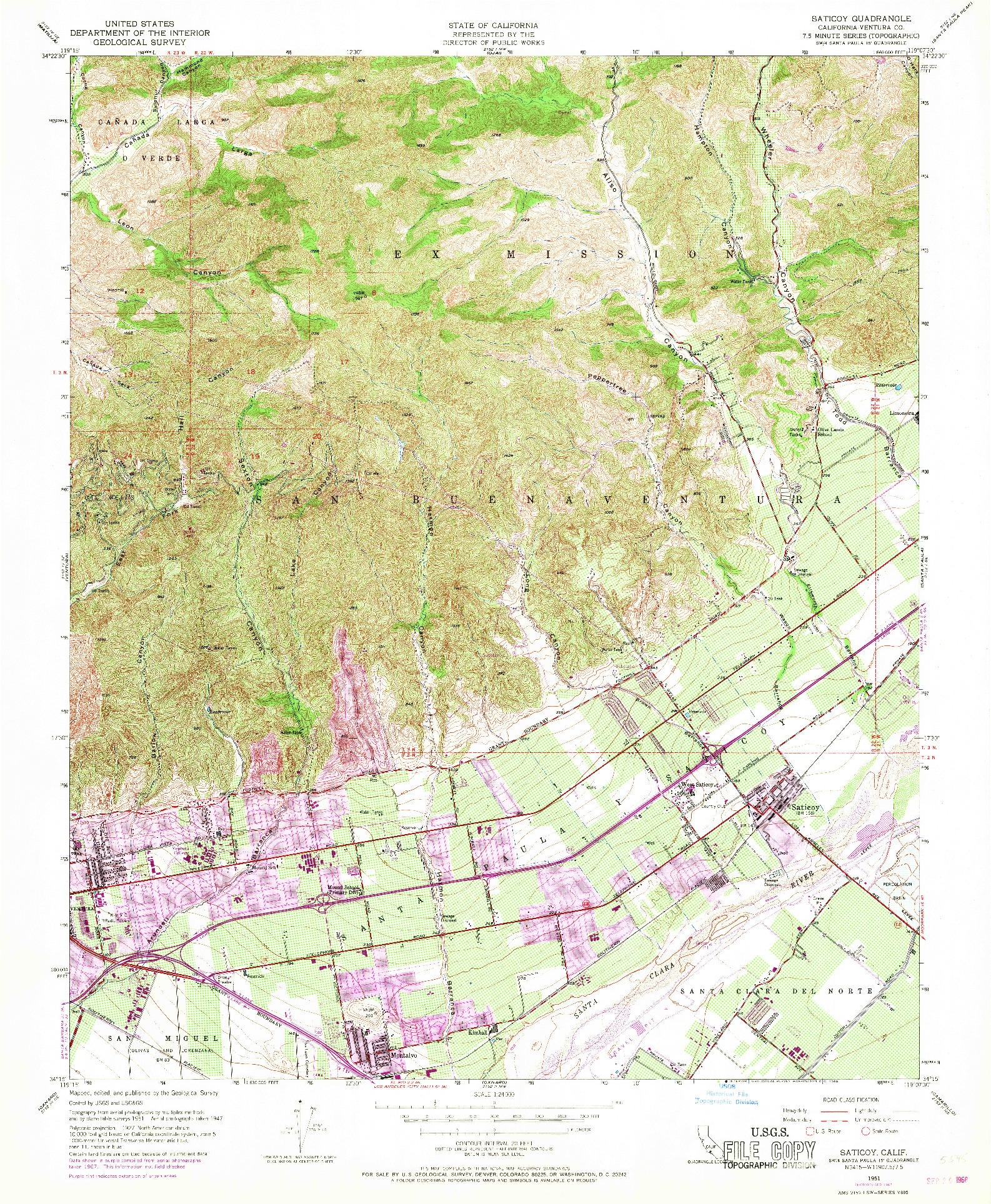 USGS 1:24000-SCALE QUADRANGLE FOR SATICOY, CA 1951