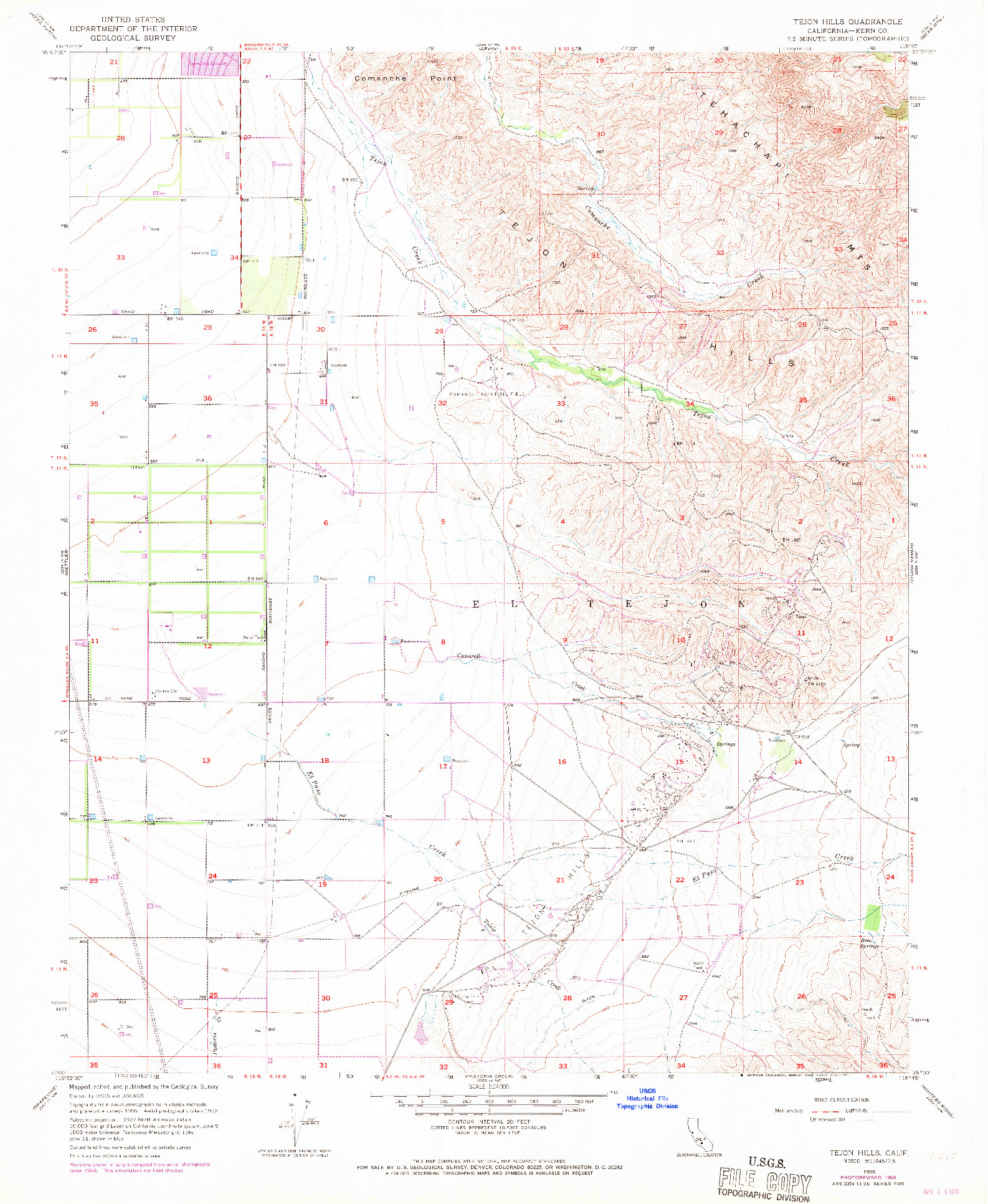 USGS 1:24000-SCALE QUADRANGLE FOR TEJON HILLS, CA 1955