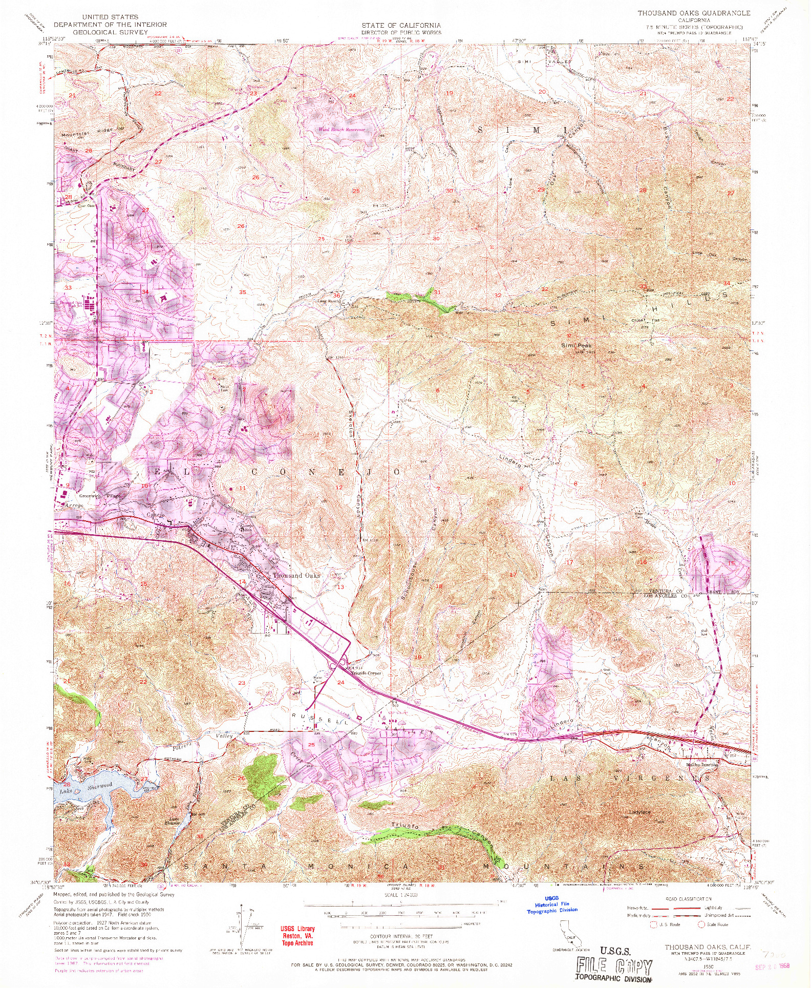 USGS 1:24000-SCALE QUADRANGLE FOR THOUSAND OAKS, CA 1950