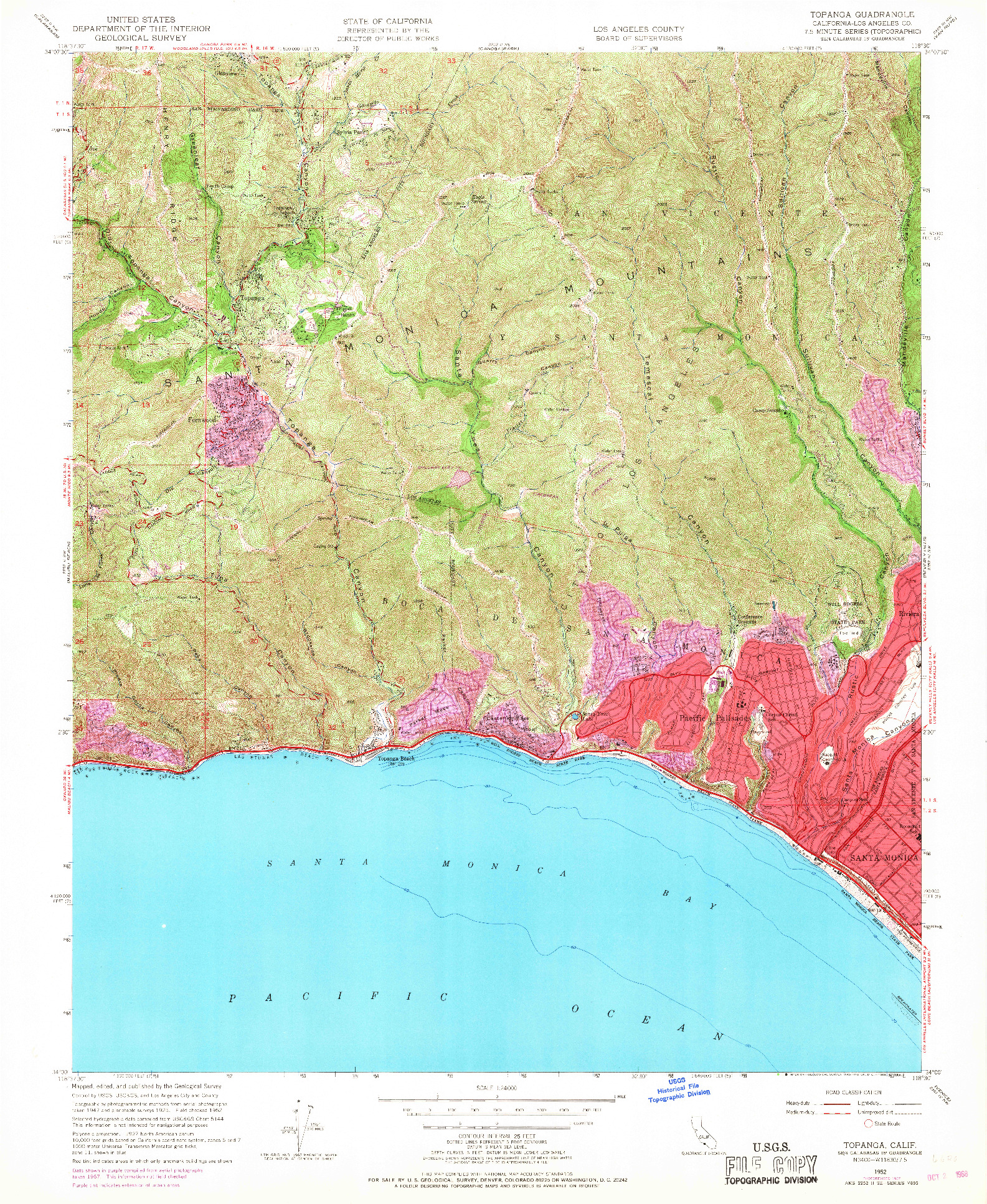 USGS 1:24000-SCALE QUADRANGLE FOR TOPANGA, CA 1952