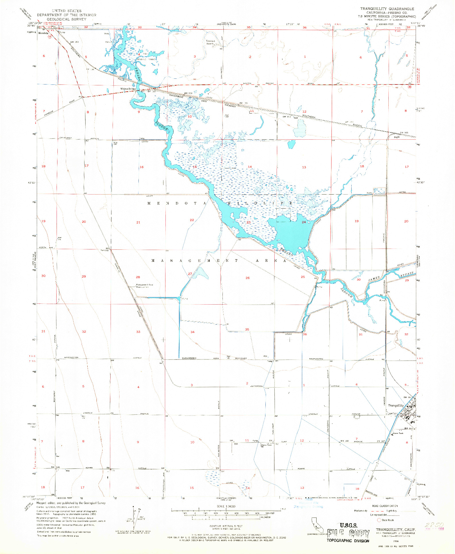 USGS 1:24000-SCALE QUADRANGLE FOR TRANQUILLITY, CA 1956