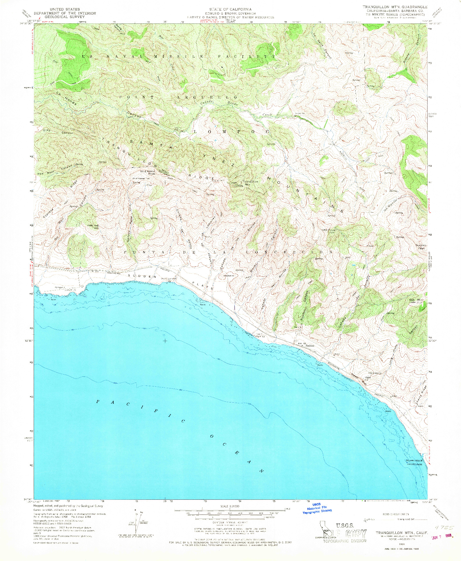 USGS 1:24000-SCALE QUADRANGLE FOR TRANQUILLON MOUNTAIN, CA 1959