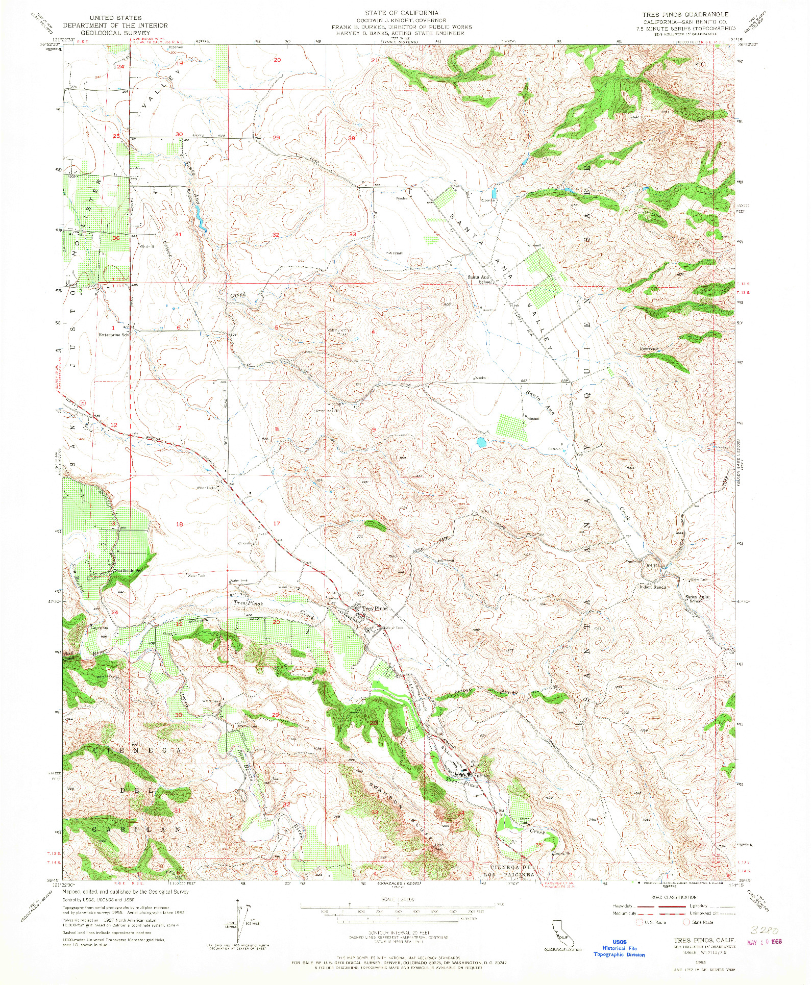 USGS 1:24000-SCALE QUADRANGLE FOR TRES PINOS, CA 1955