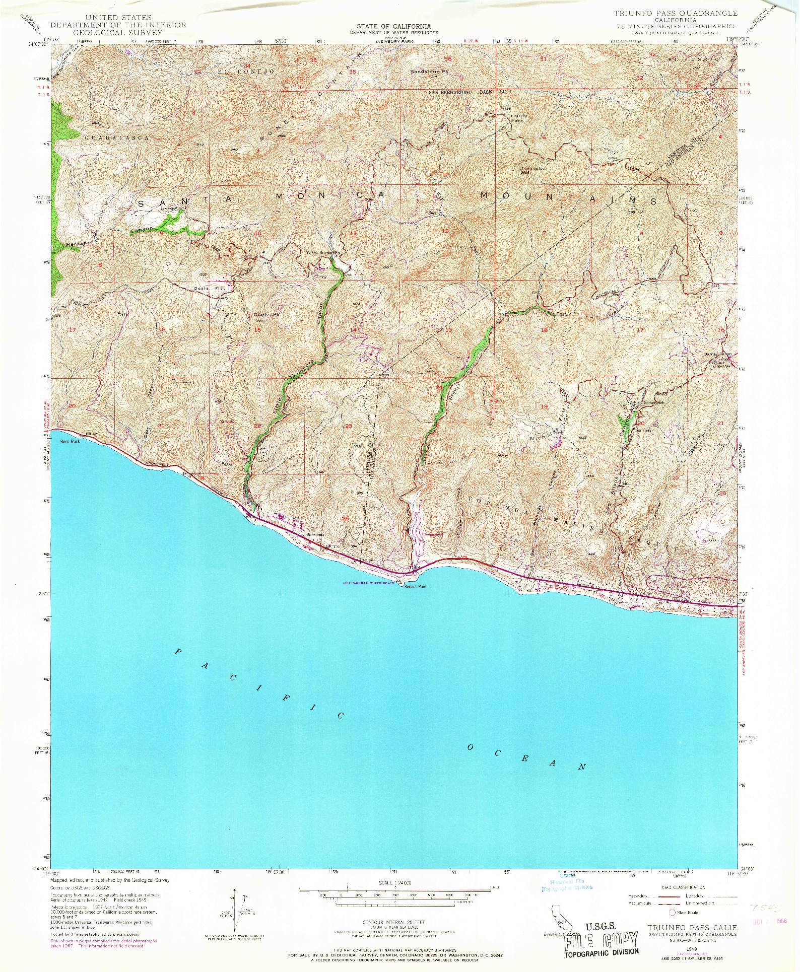 USGS 1:24000-SCALE QUADRANGLE FOR TRIUNFO PASS, CA 1949