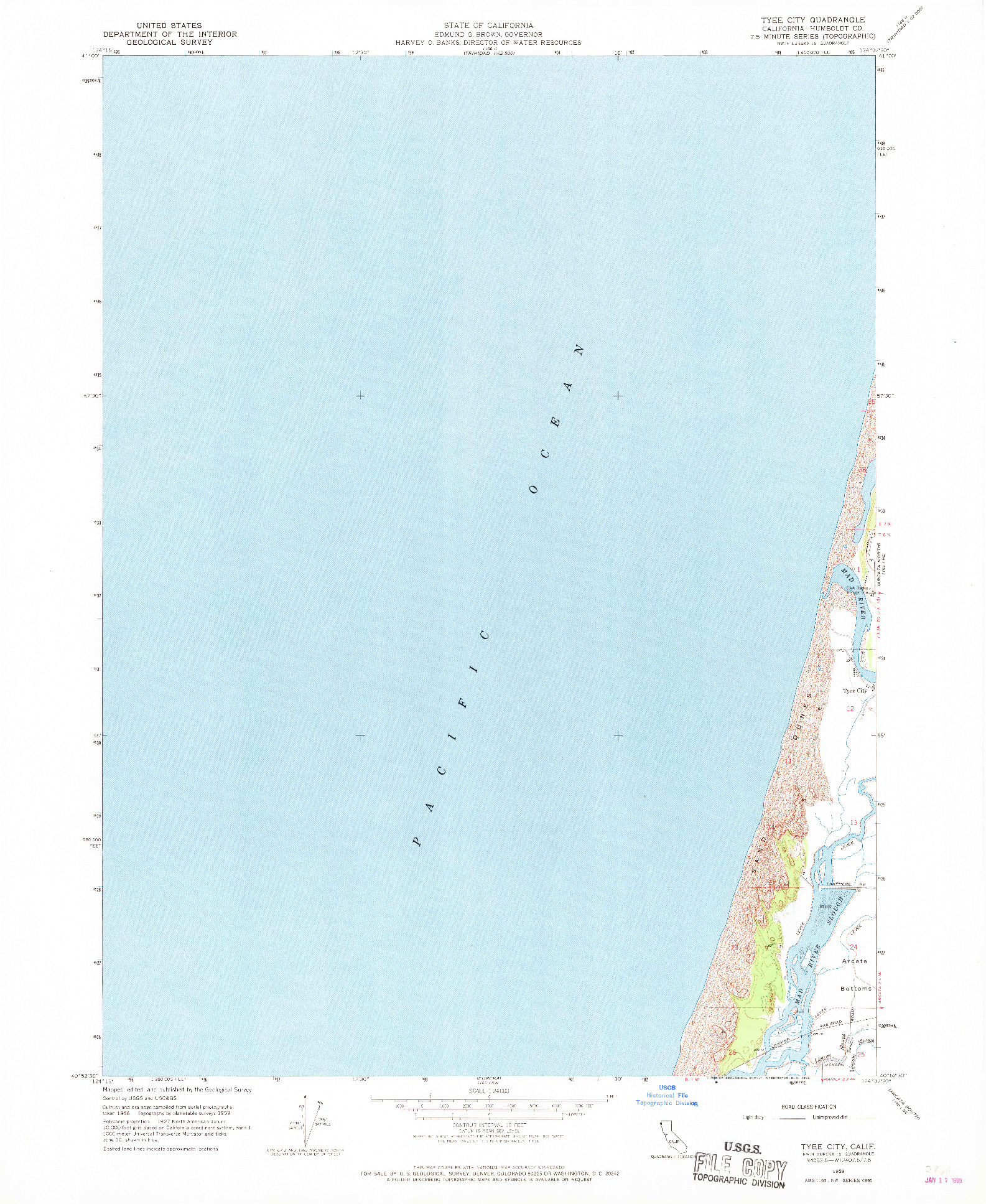 USGS 1:24000-SCALE QUADRANGLE FOR TYEE CITY, CA 1959