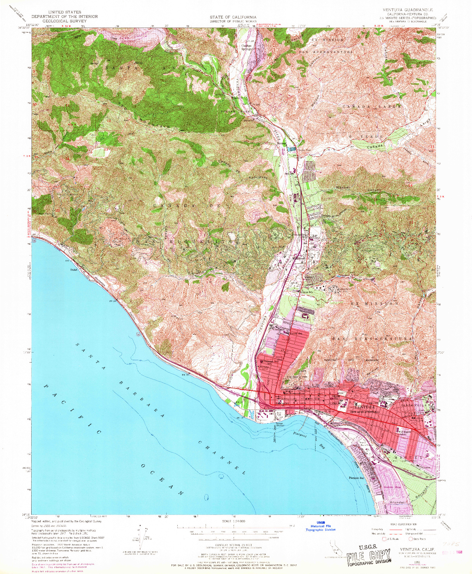 USGS 1:24000-SCALE QUADRANGLE FOR VENTURA, CA 1951