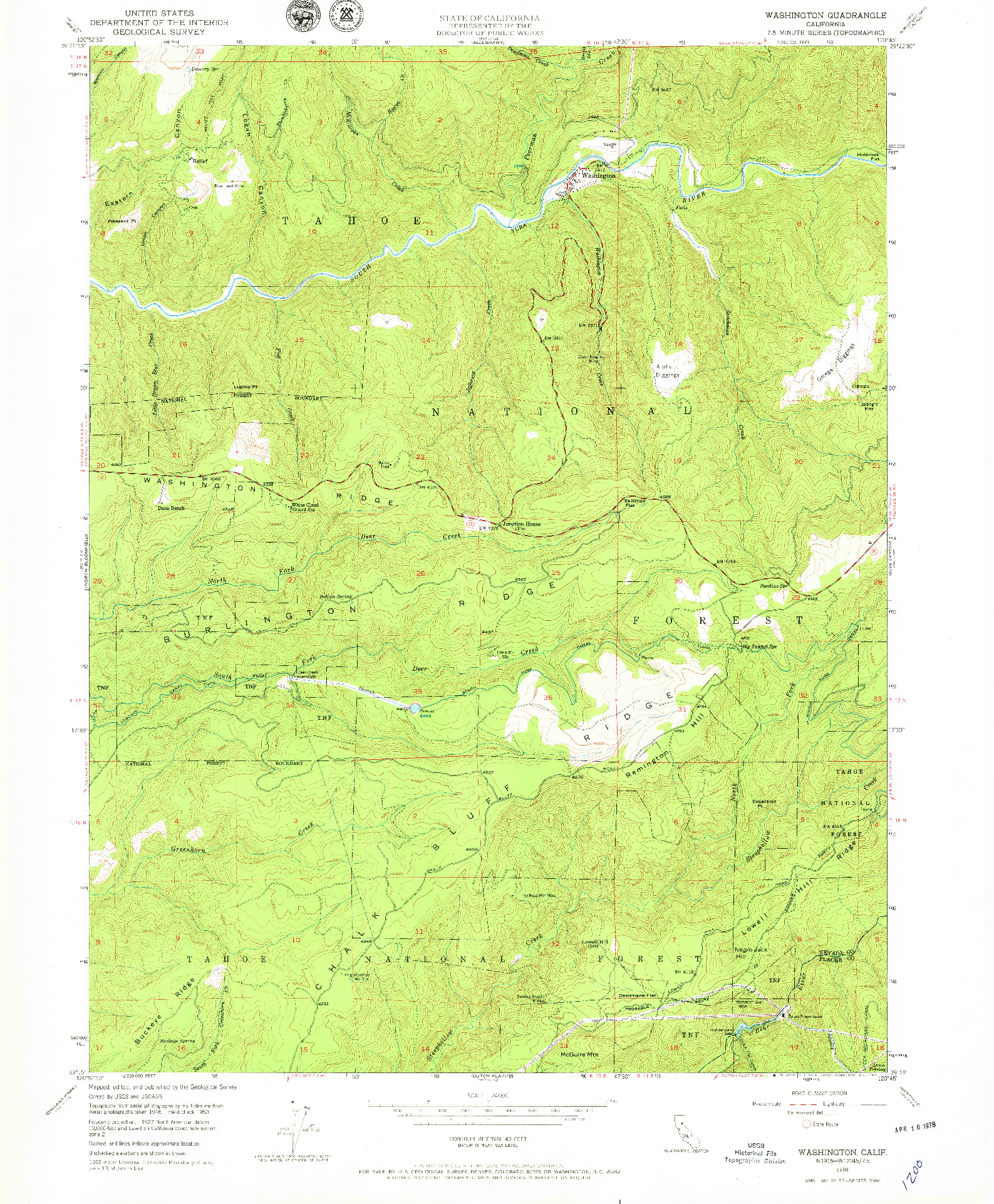 USGS 1:24000-SCALE QUADRANGLE FOR WASHINGTON, CA 1950