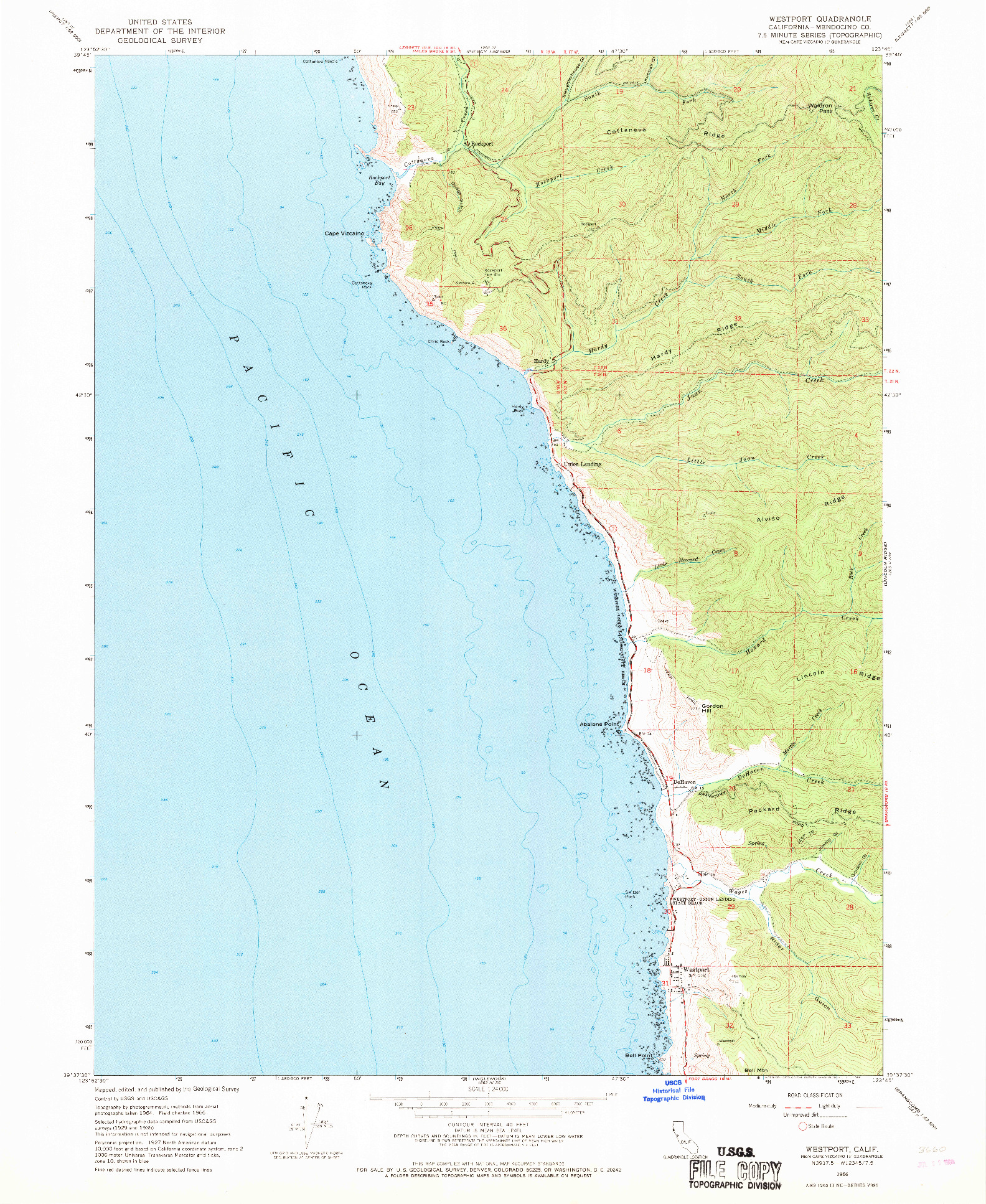 USGS 1:24000-SCALE QUADRANGLE FOR WESTPORT, CA 1966