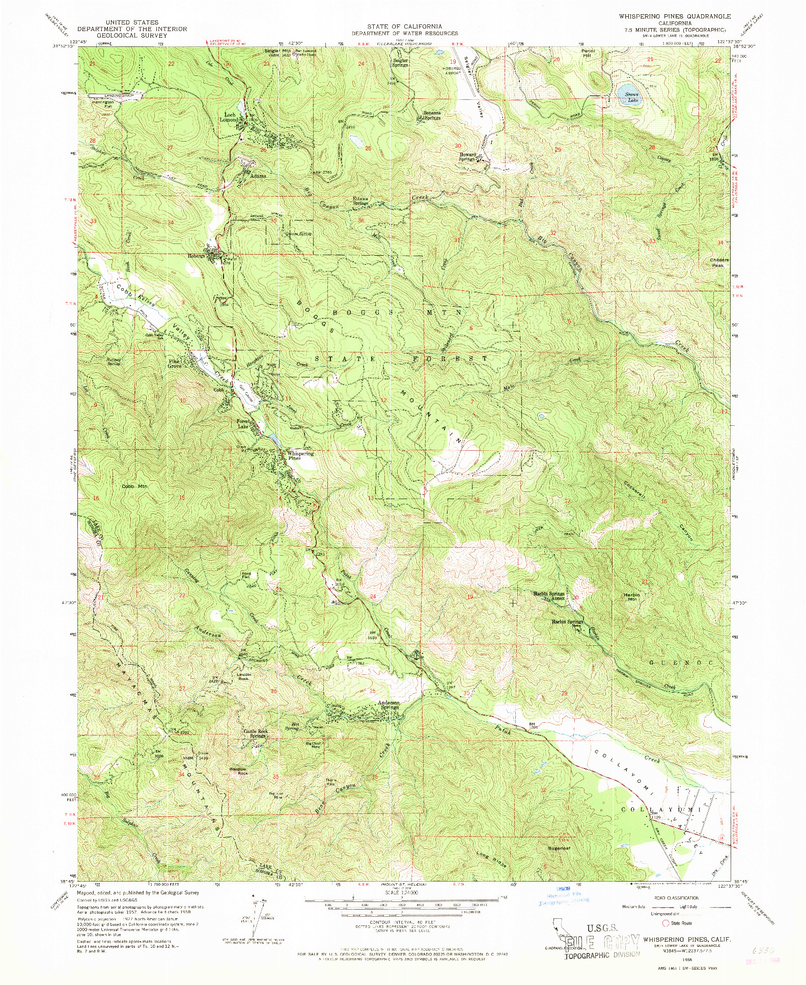 USGS 1:24000-SCALE QUADRANGLE FOR WHISPERING PINES, CA 1958