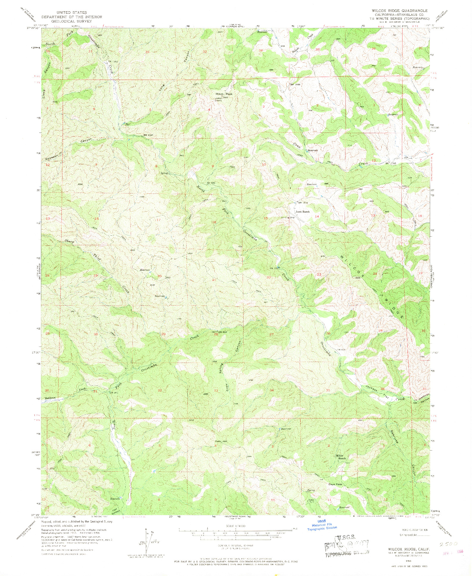 USGS 1:24000-SCALE QUADRANGLE FOR WILCOX RIDGE, CA 1956