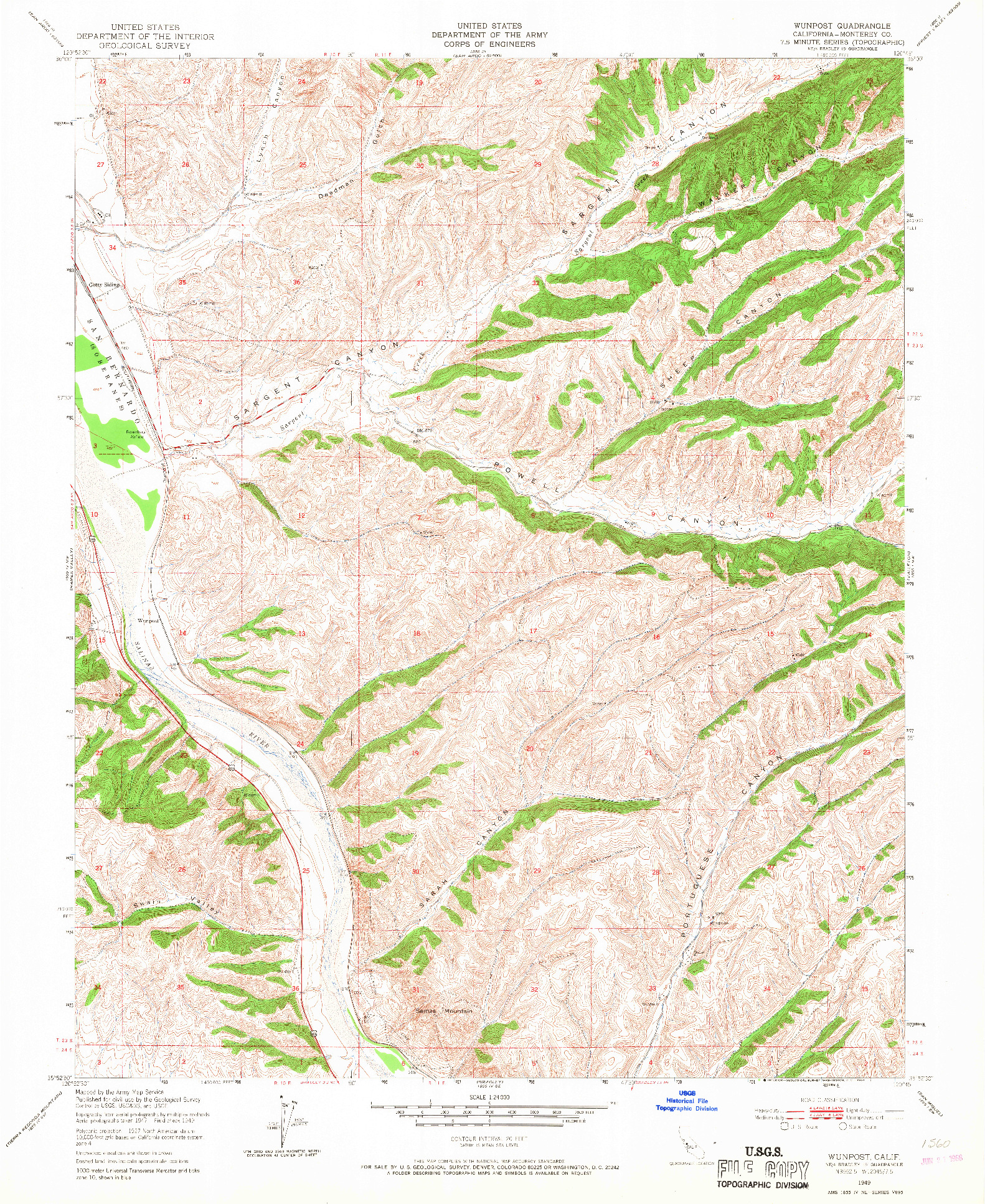 USGS 1:24000-SCALE QUADRANGLE FOR WUNPOST, CA 1949