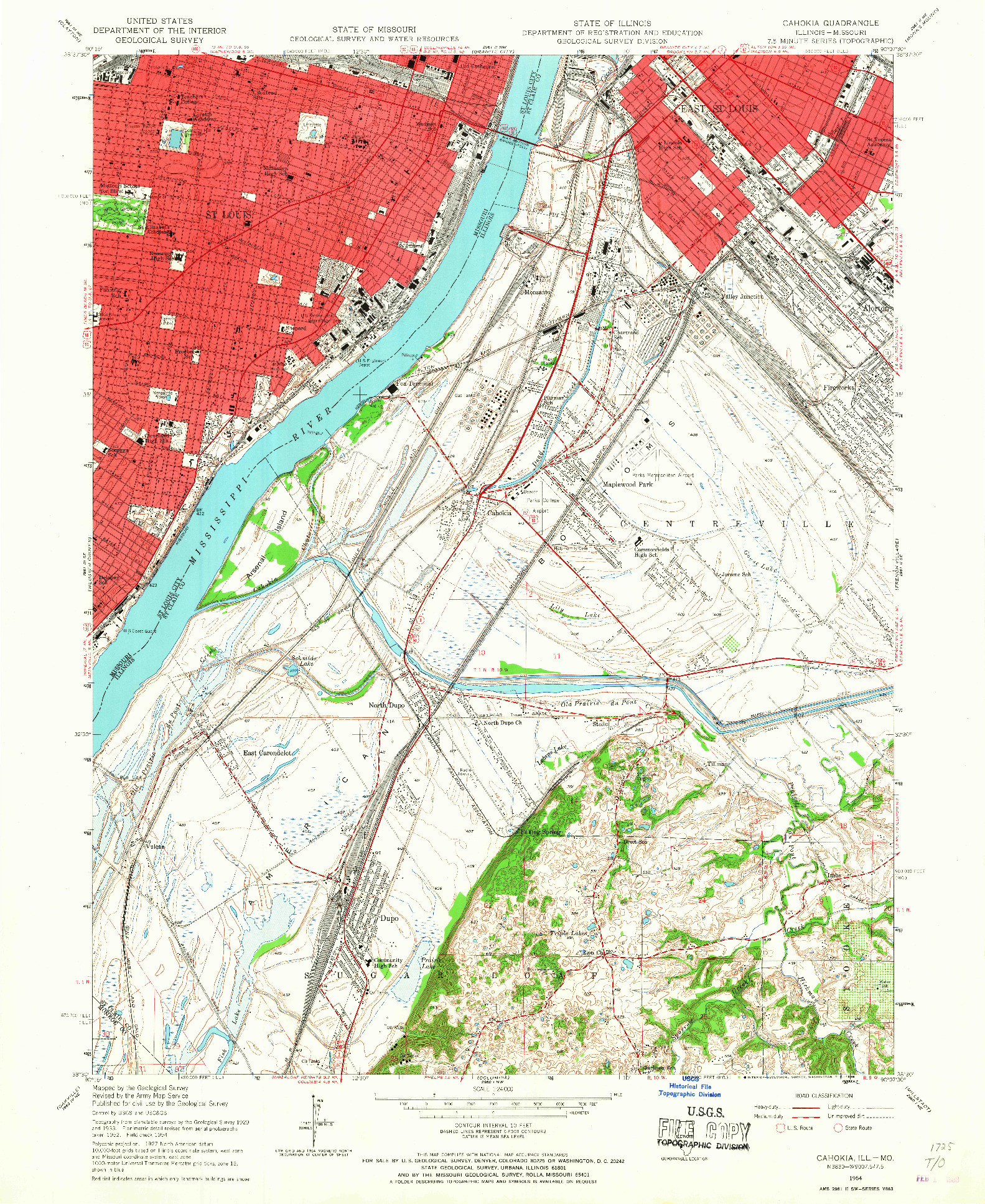 USGS 1:24000-SCALE QUADRANGLE FOR CAHOKIA, IL 1954