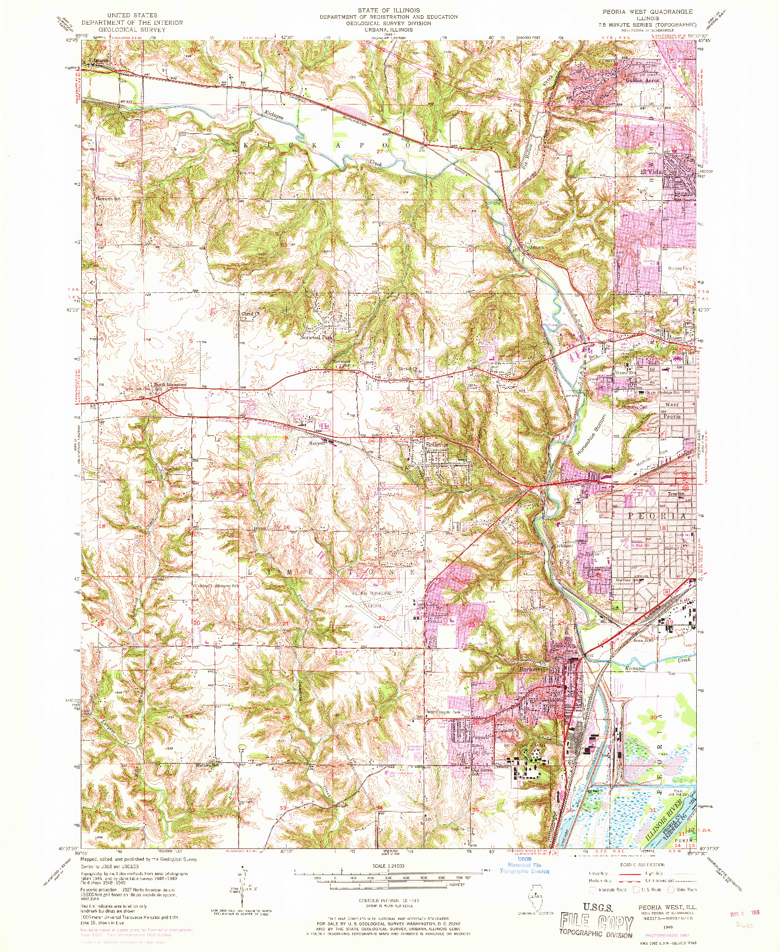 USGS 1:24000-SCALE QUADRANGLE FOR PEORIA WEST, IL 1949