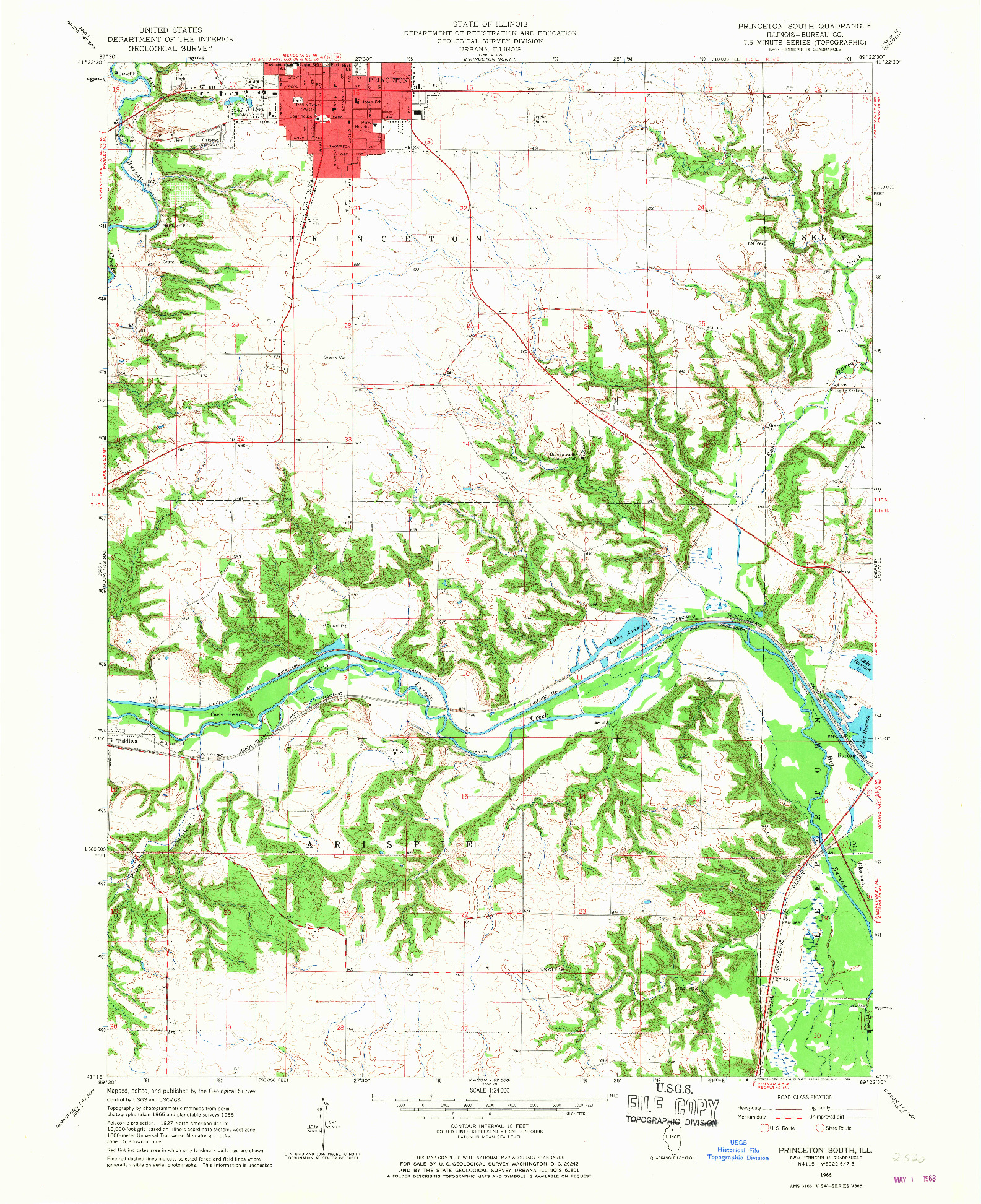 USGS 1:24000-SCALE QUADRANGLE FOR PRINCETON SOUTH, IL 1966