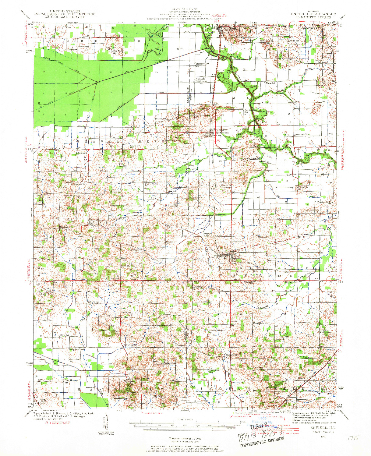 USGS 1:62500-SCALE QUADRANGLE FOR ENFIELD, IL 1941