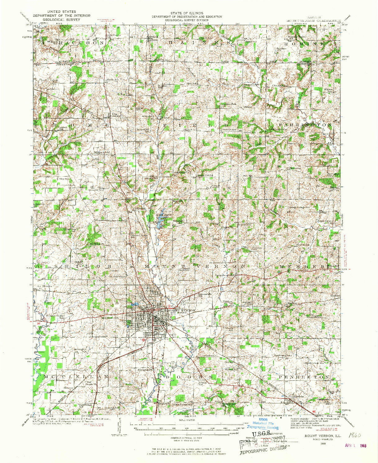 USGS 1:62500-SCALE QUADRANGLE FOR MOUNT VERNON, IL 1933