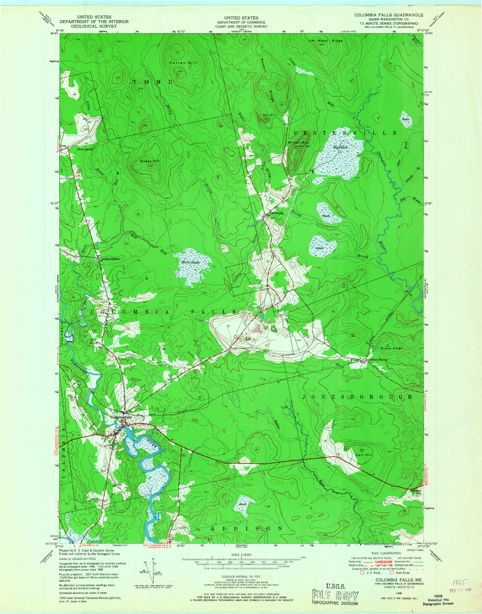 USGS 1:24000-SCALE QUADRANGLE FOR COLUMBIA FALLS, ME 1948