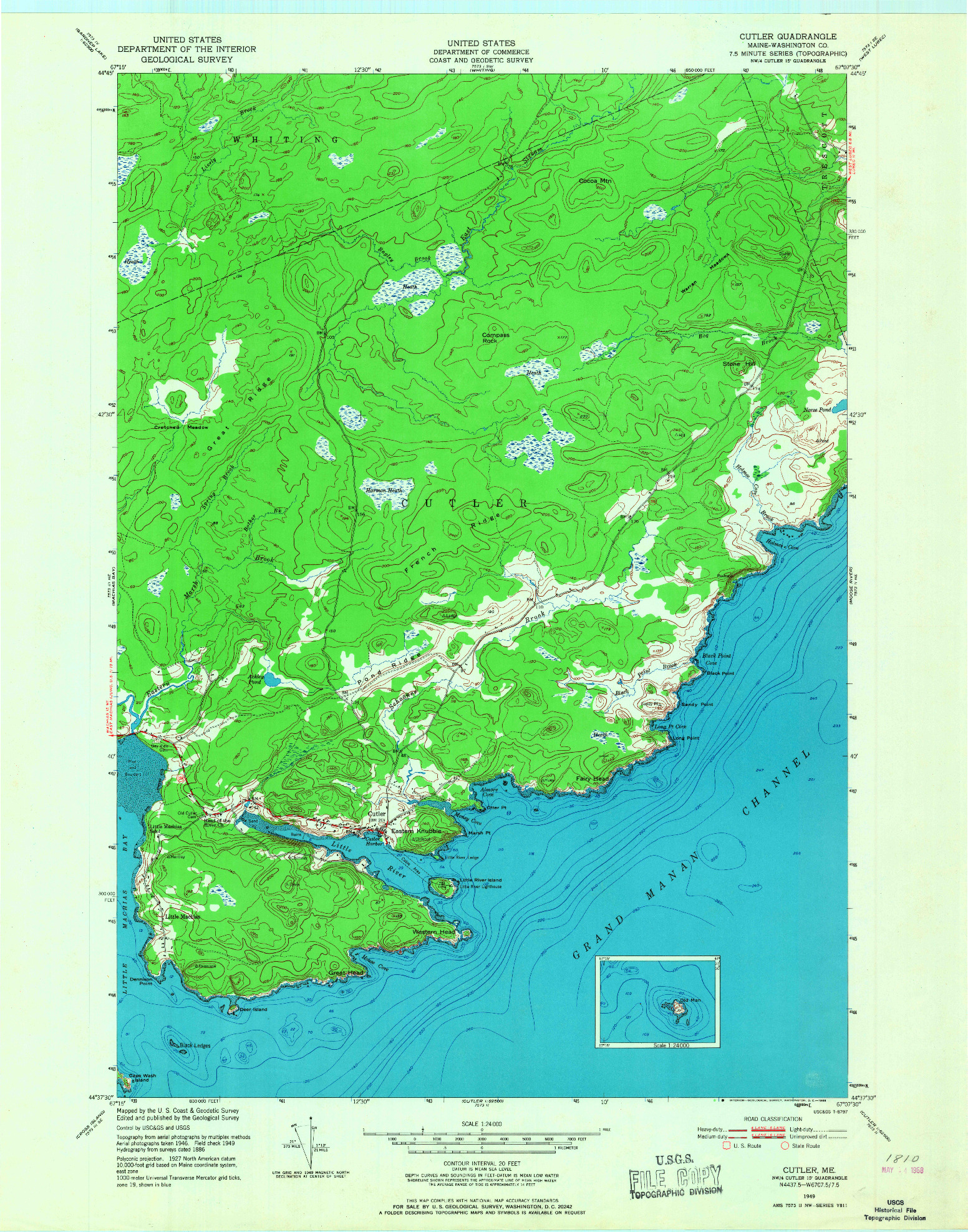 USGS 1:24000-SCALE QUADRANGLE FOR CUTLER, ME 1949