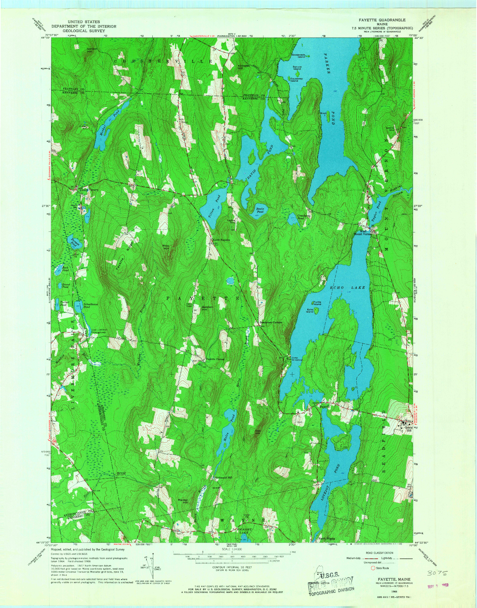 USGS 1:24000-SCALE QUADRANGLE FOR FAYETTE, ME 1966