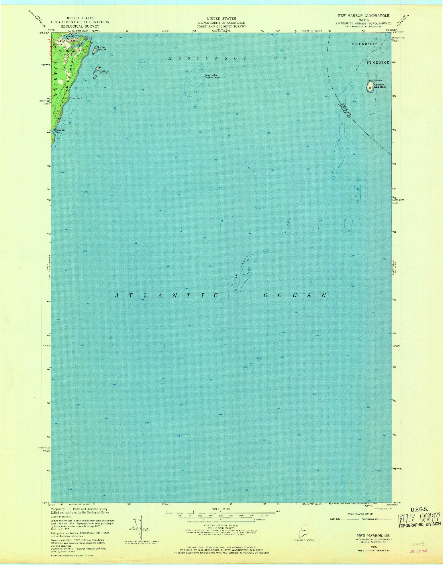 USGS 1:24000-SCALE QUADRANGLE FOR NEW HARBOR, ME 1955