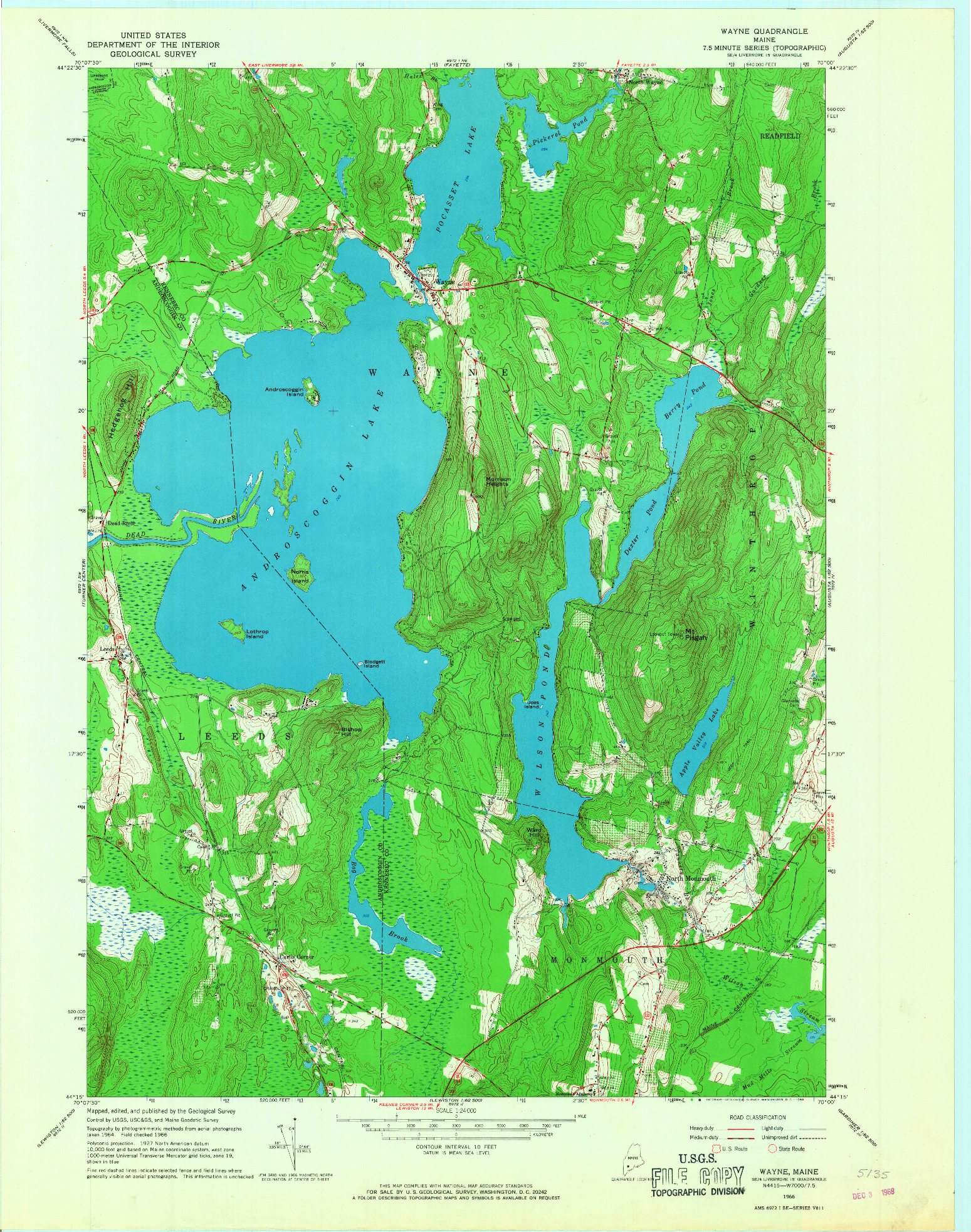 USGS 1:24000-SCALE QUADRANGLE FOR WAYNE, ME 1966