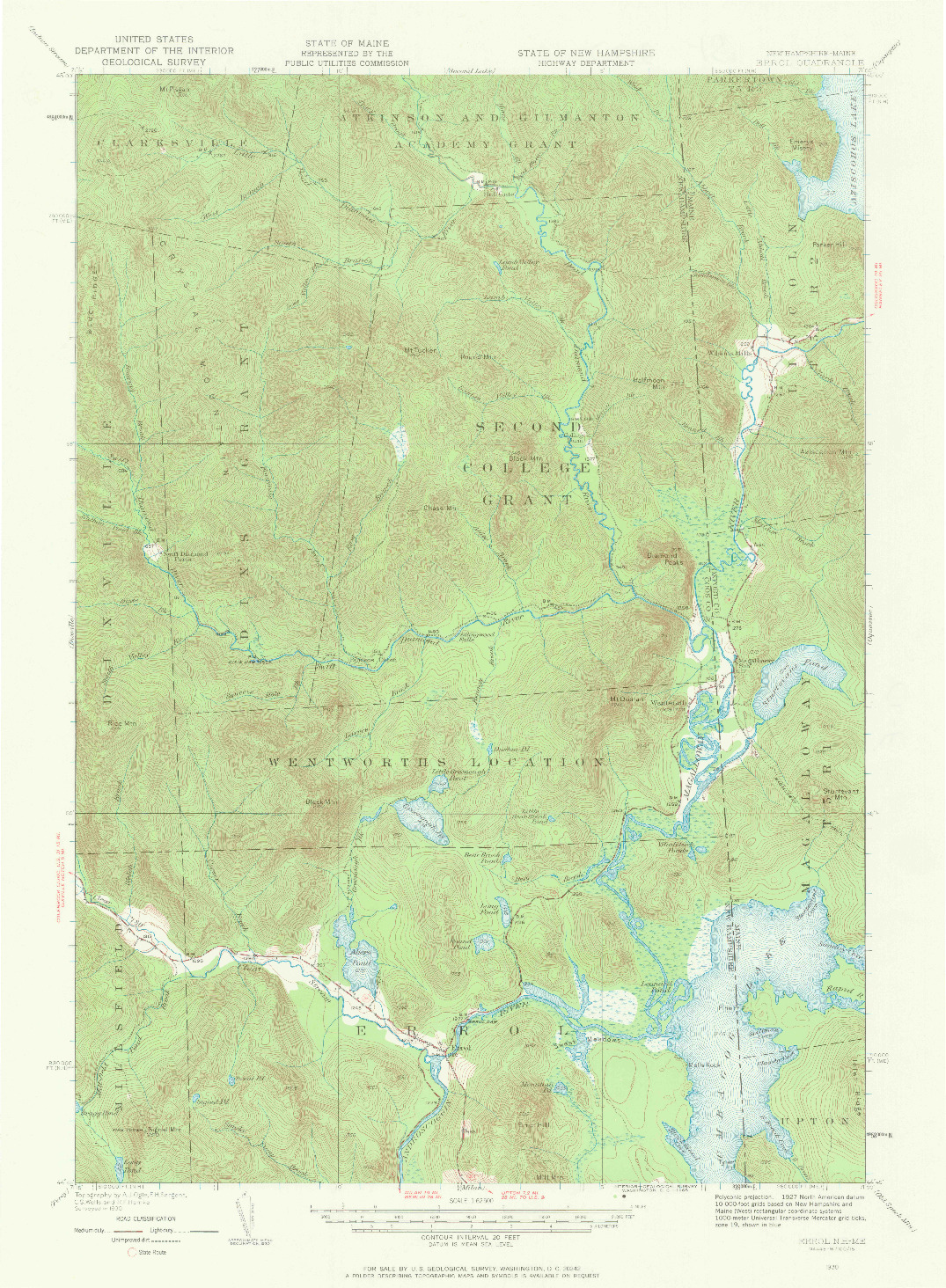 USGS 1:62500-SCALE QUADRANGLE FOR ERROL, ME 1930