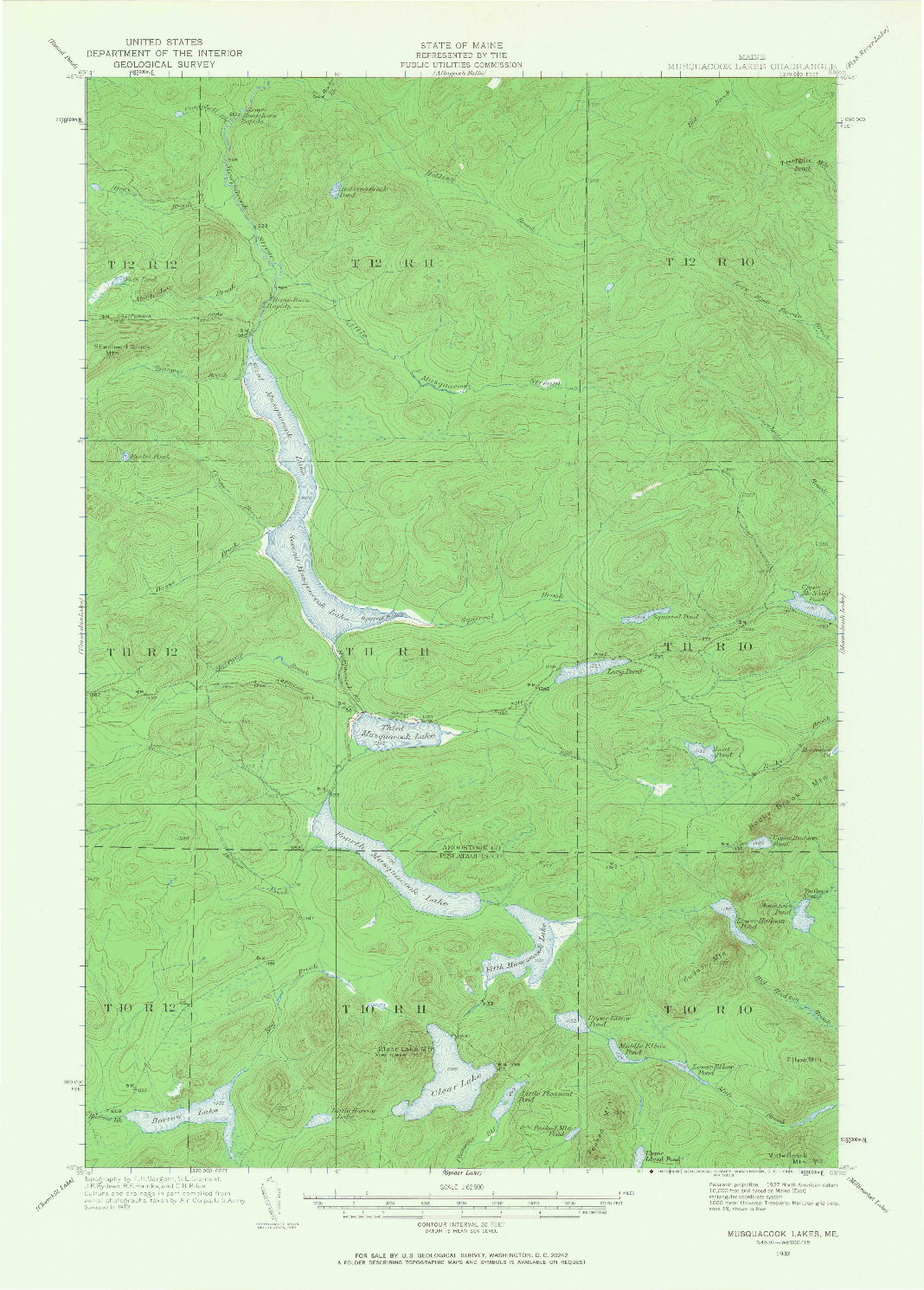 USGS 1:62500-SCALE QUADRANGLE FOR MUSQUACOOK LAKES, ME 1932