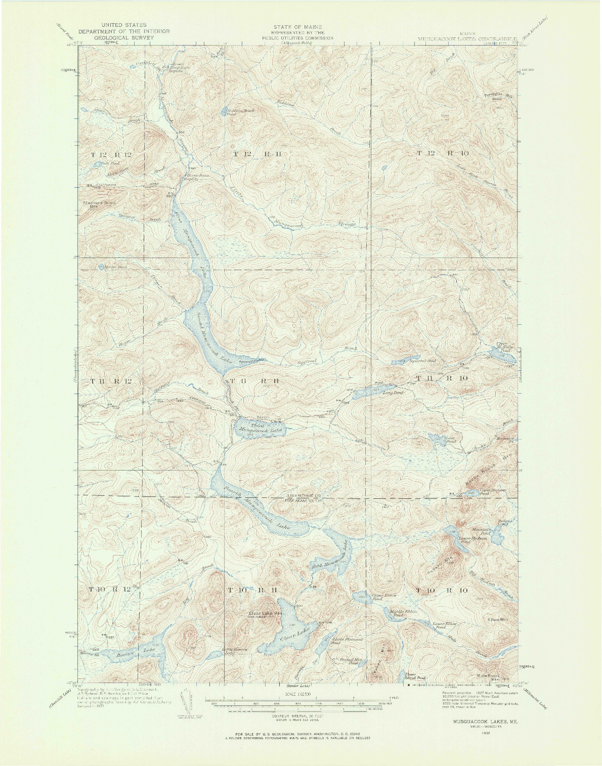 USGS 1:62500-SCALE QUADRANGLE FOR MUSQUACOOK LAKES, ME 1932