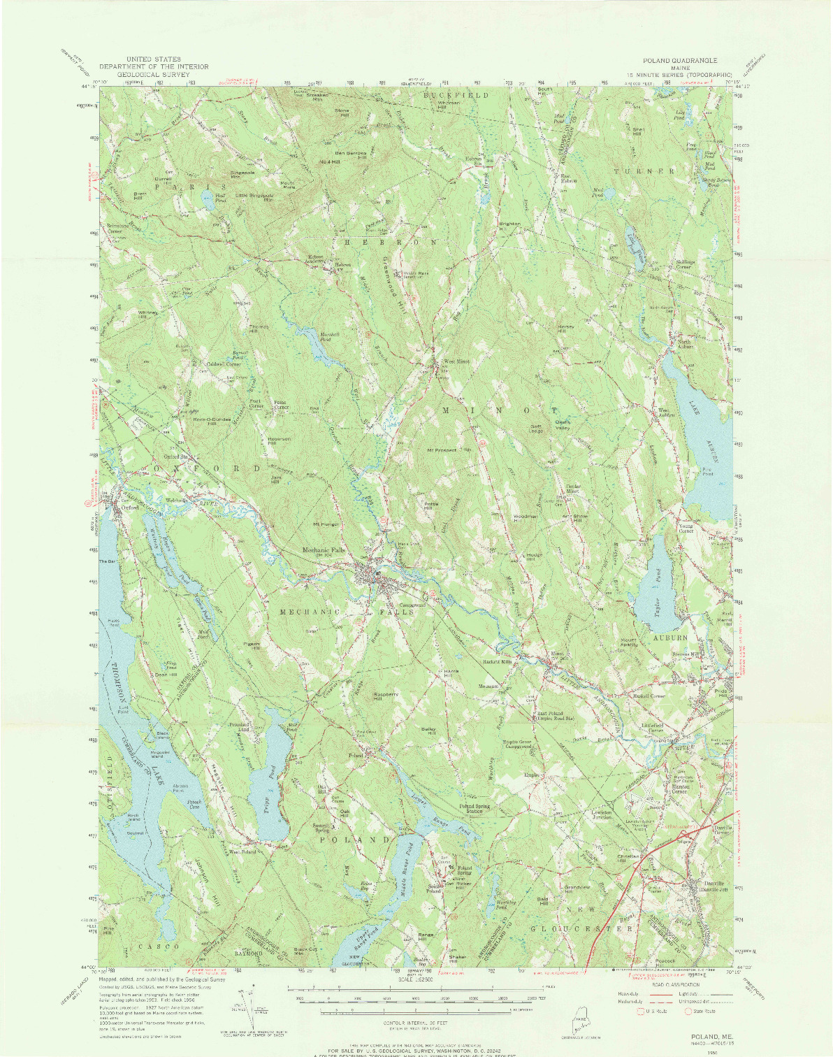 USGS 1:62500-SCALE QUADRANGLE FOR POLAND, ME 1956