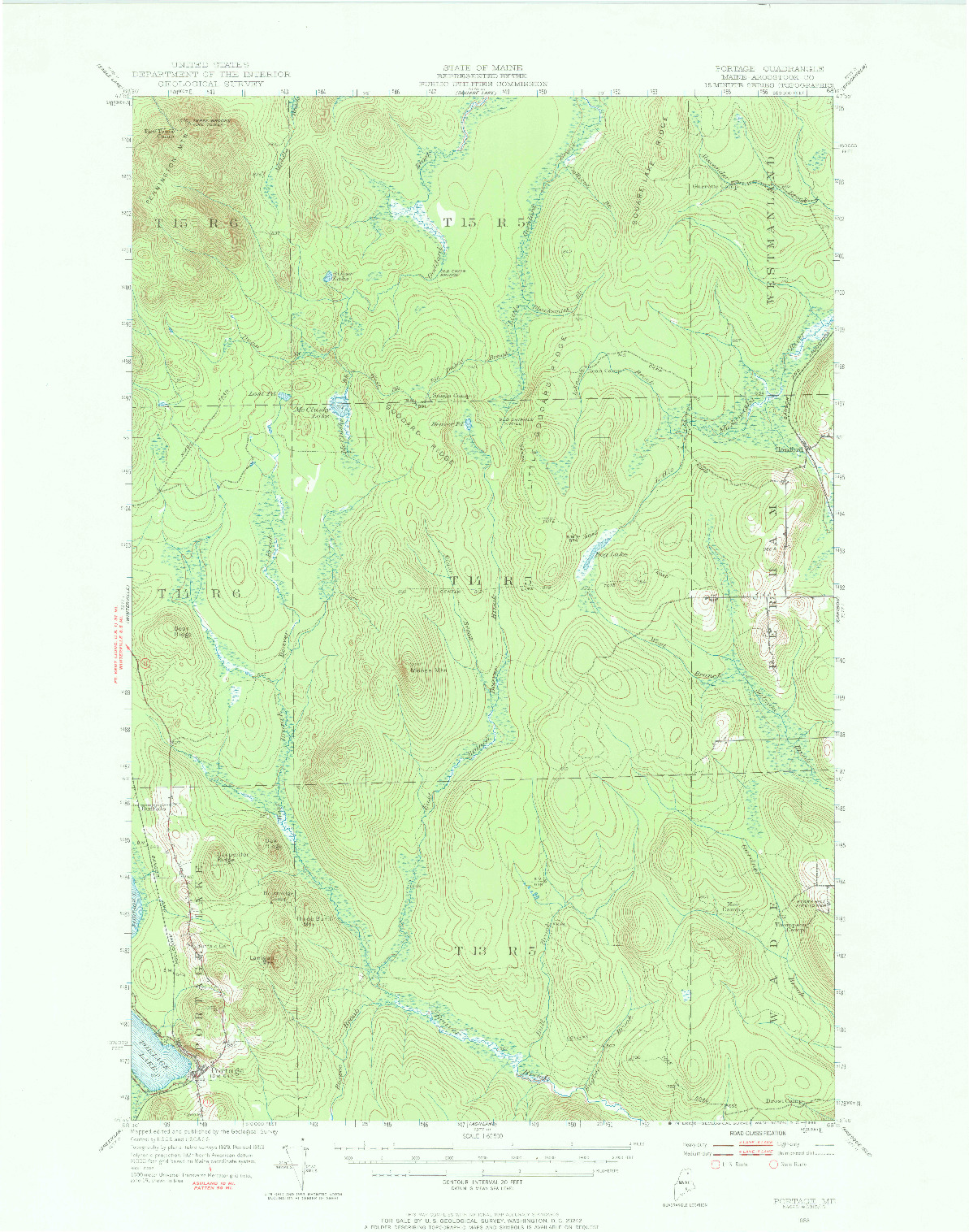 USGS 1:62500-SCALE QUADRANGLE FOR PORTAGE, ME 1953